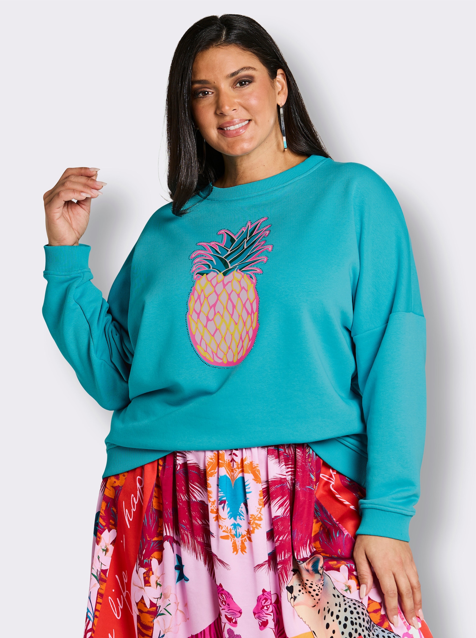 sheego loves miss goodlife Sweatshirt mit Frontprint - türkis-pink-bedruckt