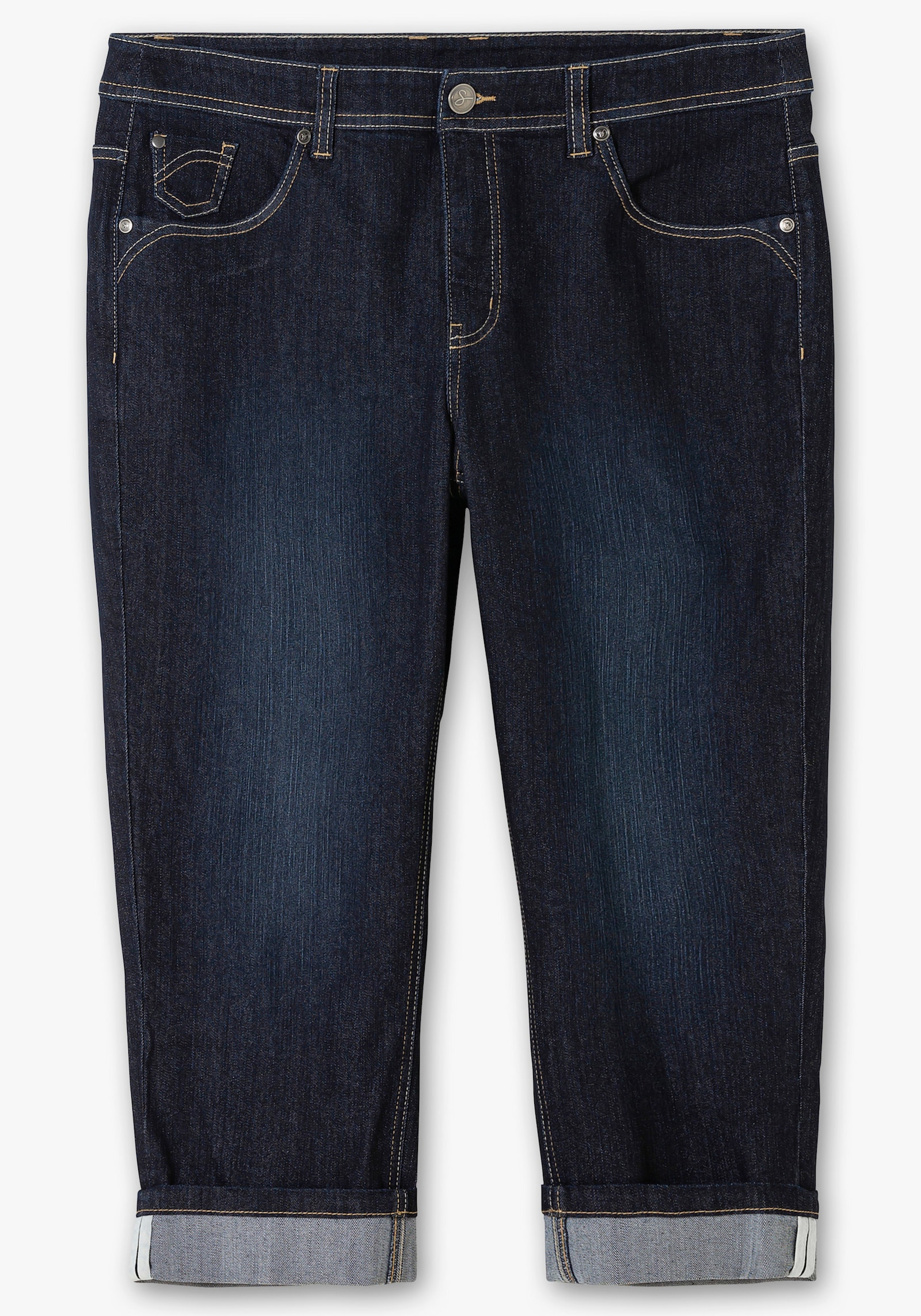 sheego 7/8-jeans in smal model, met contrastband - blue black denim
