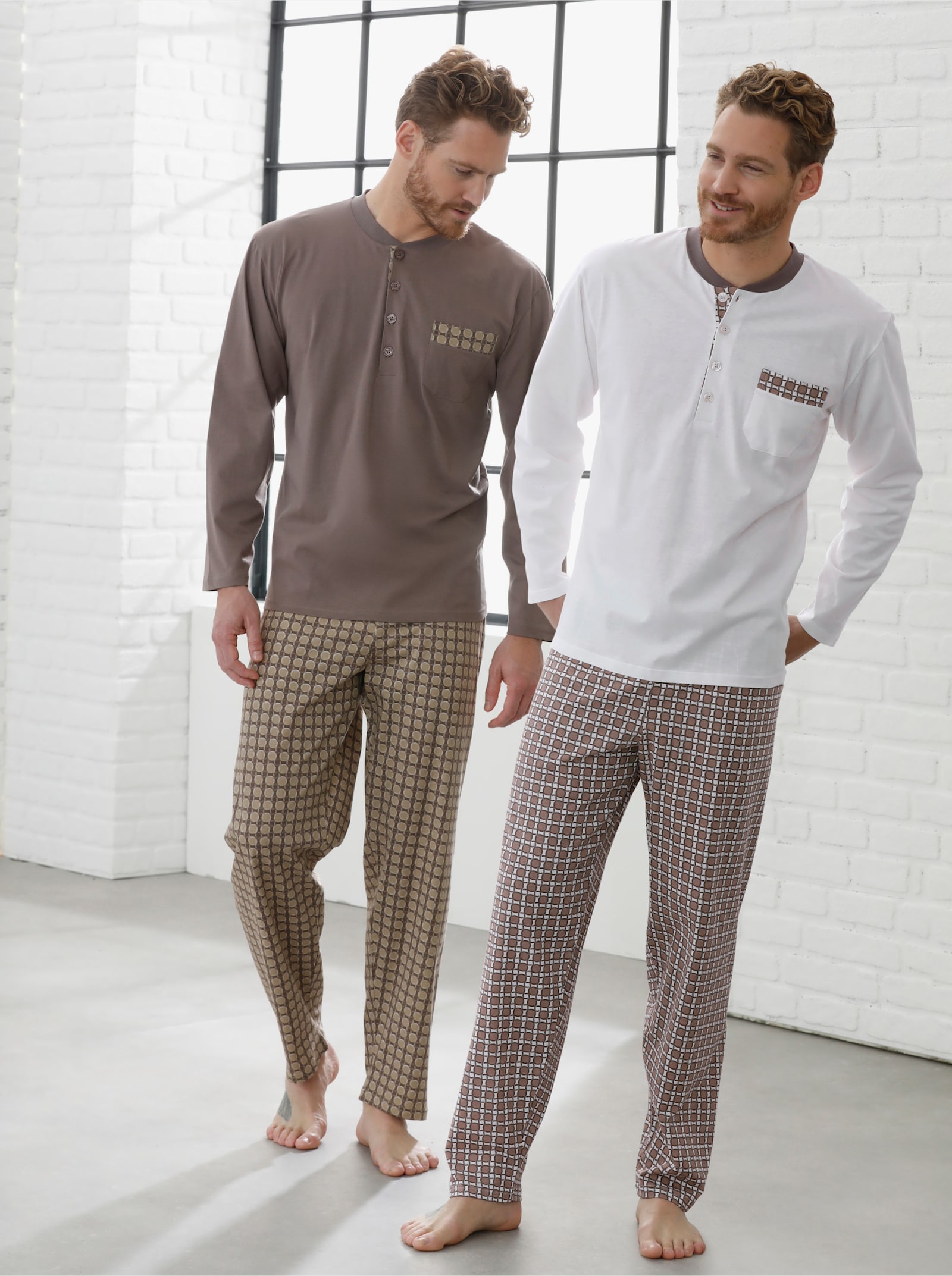wäschepur men Pyžama - tmavá taupe + ecru