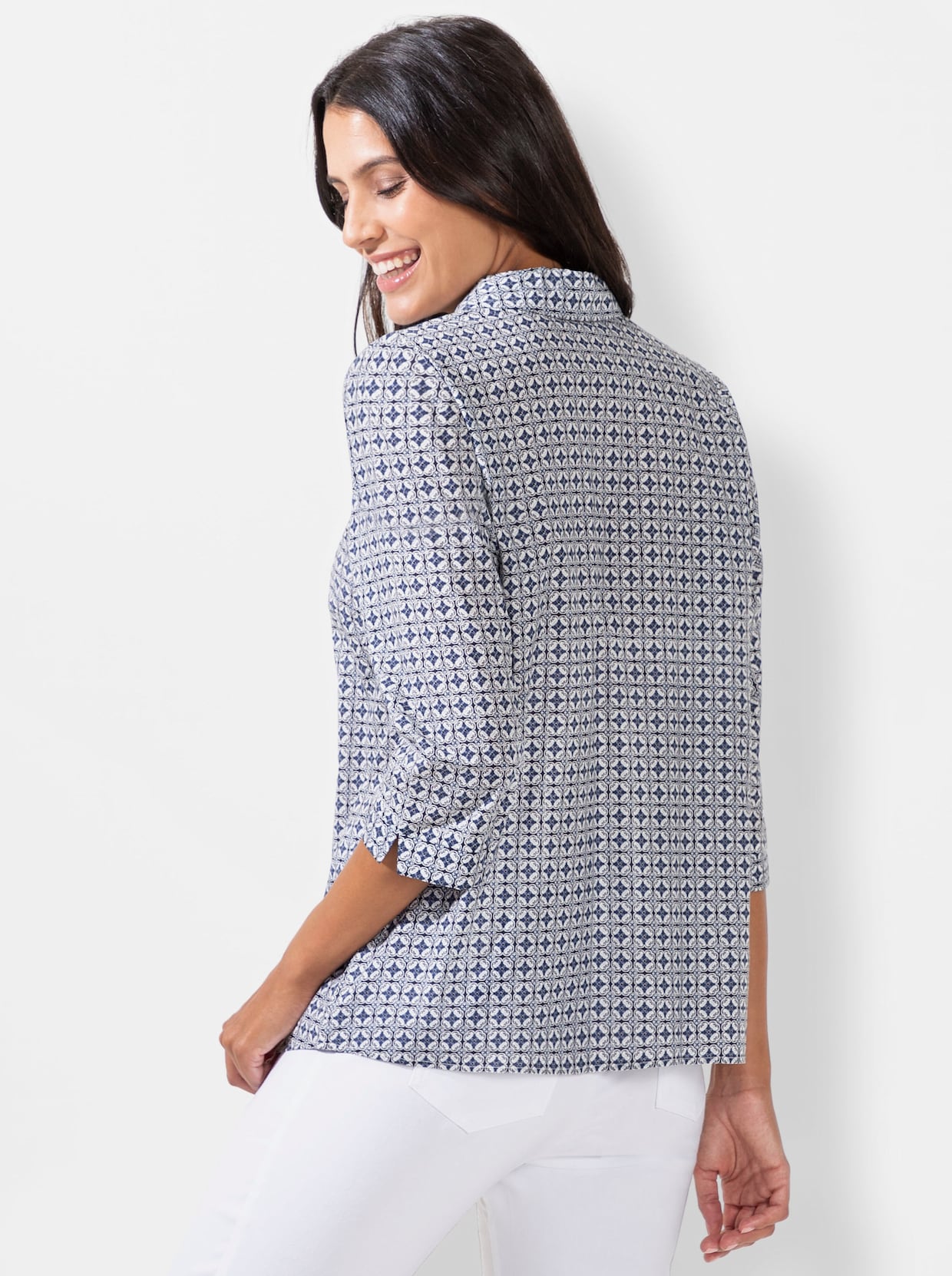 Comfortabele blouse - marine/wit geprint