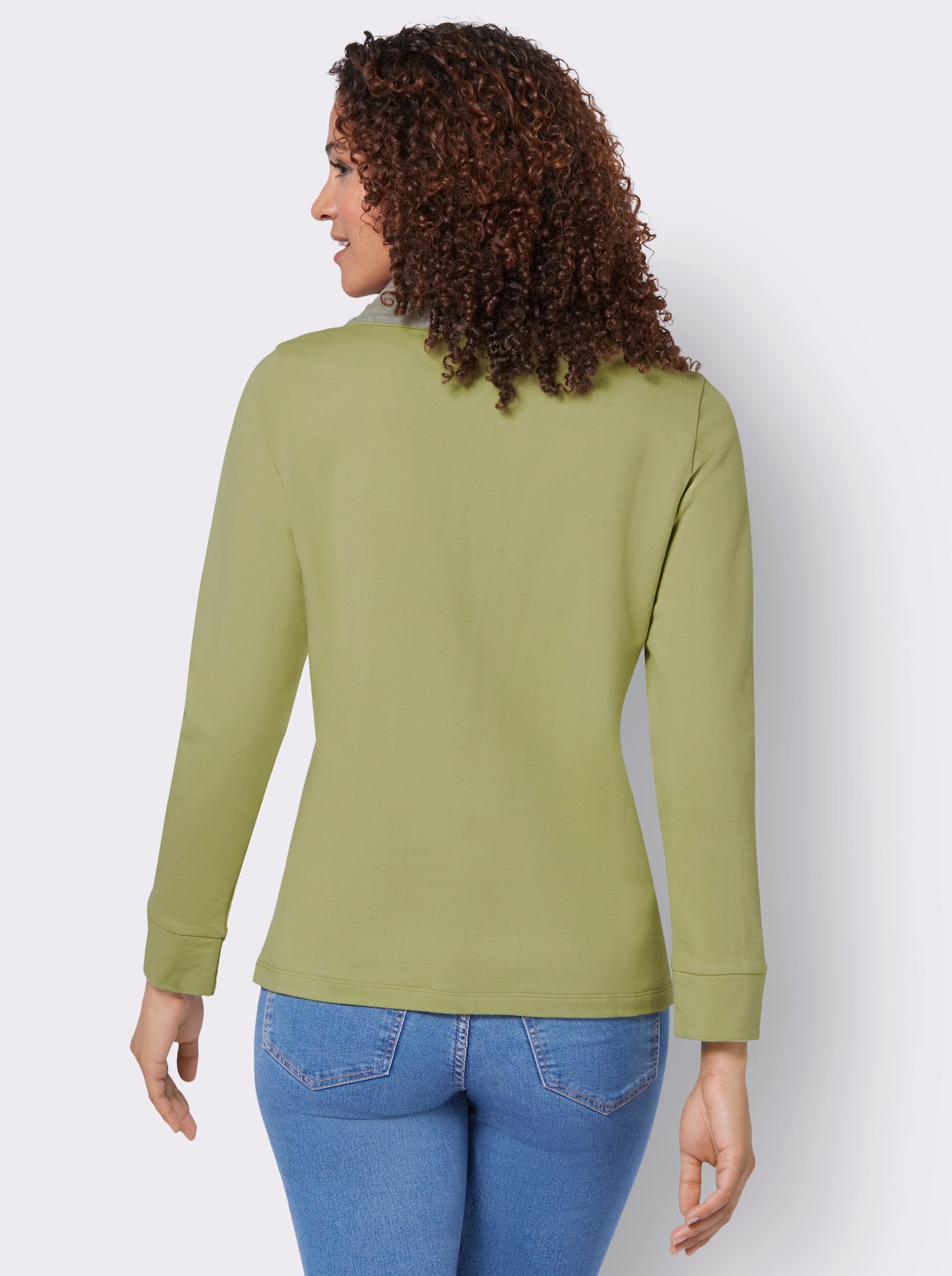 Sweatshirt med polokrage - lindgrön-grå