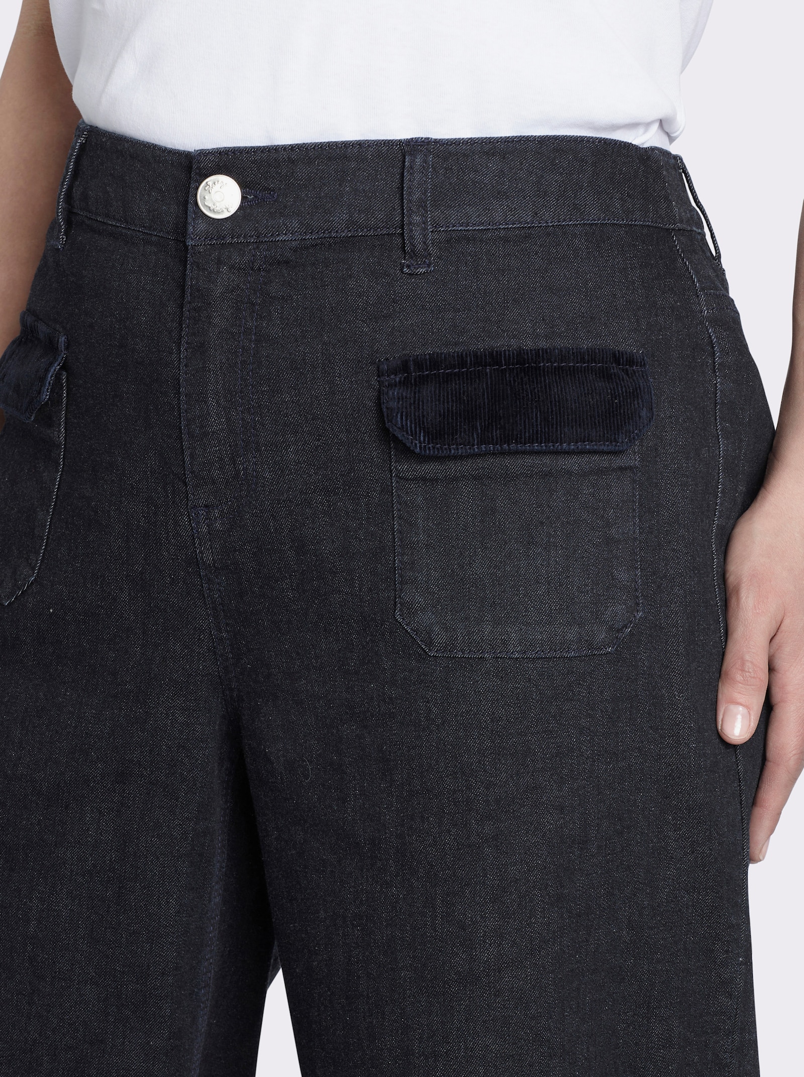 sheego Jeans mit breitem Umschlag am Saum - dark blue