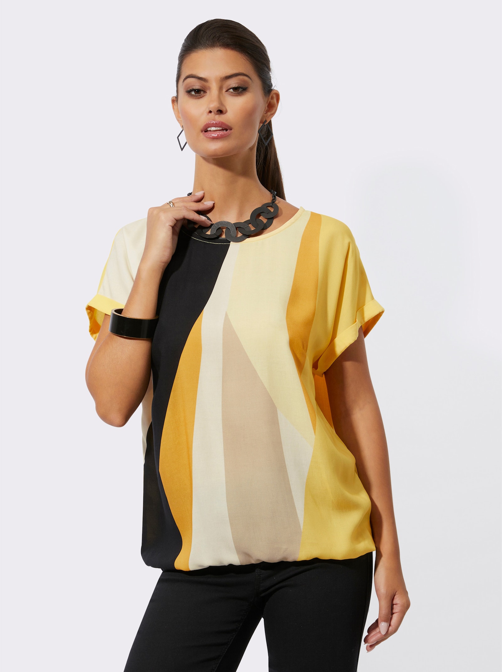  Chemisier en viscose douce - jaune-couleur ivoire imprimé