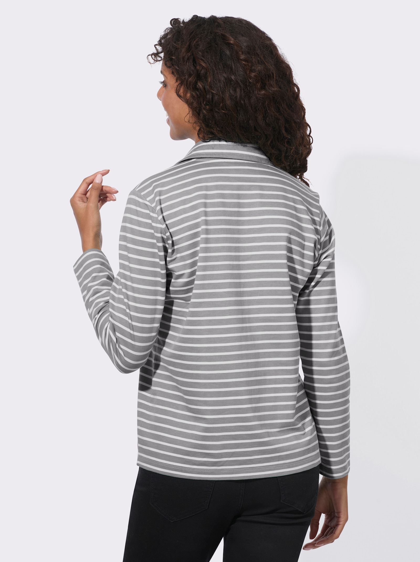  Sweatshirt im sportiven Ringelmuster - steingrau-ecru-geringelt