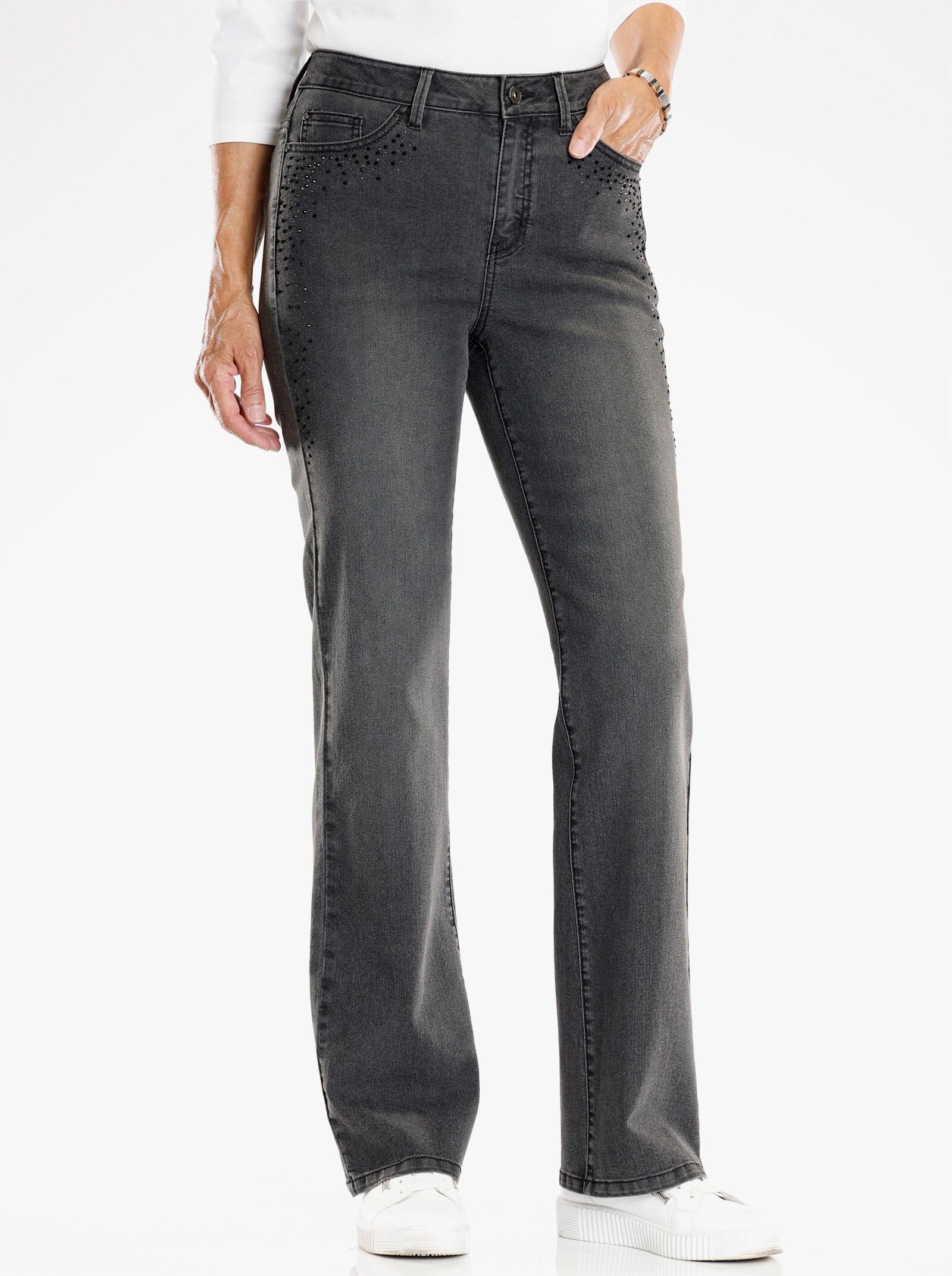 Jeans met glittersteentjes - grafiet denim