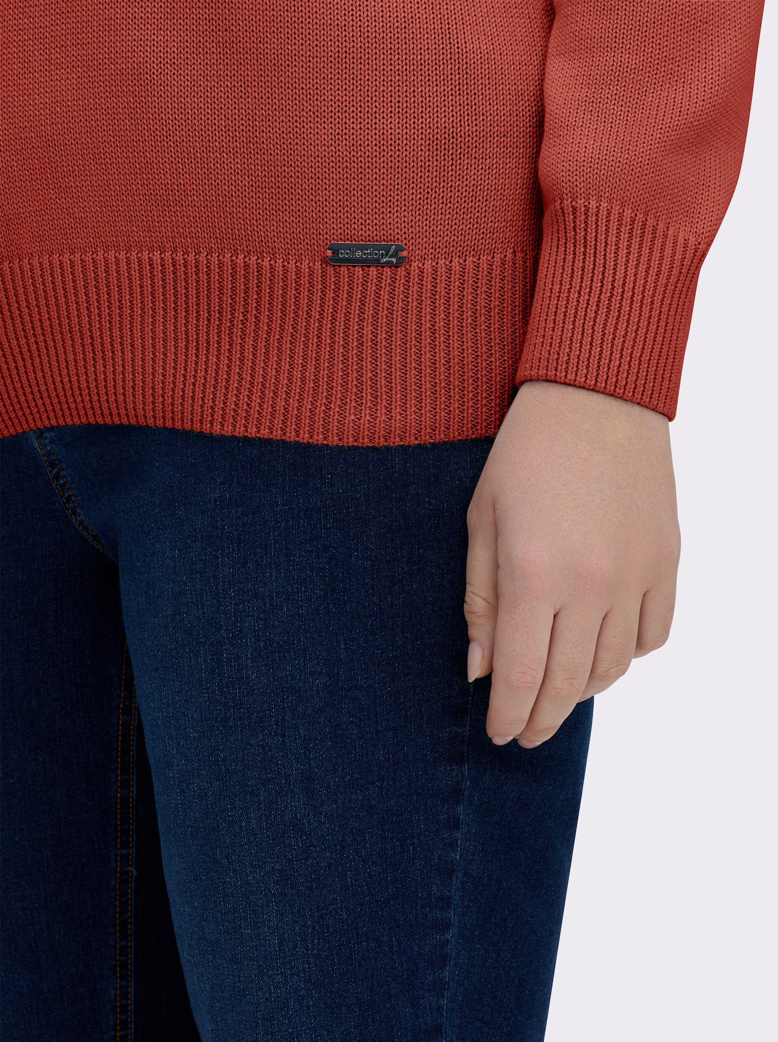 V-Ausschnitt-Pullover mit Baumwolle - rostrot