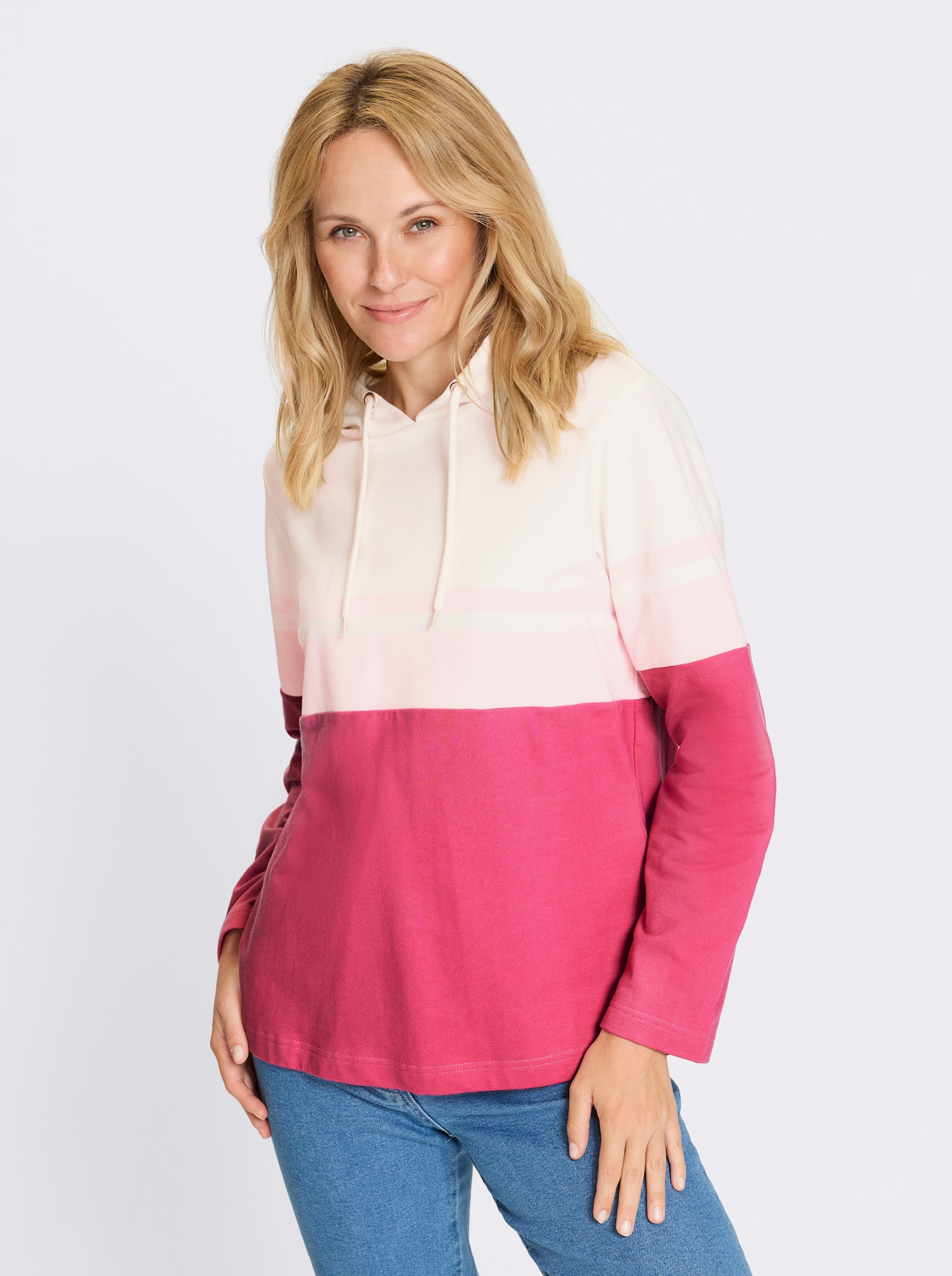 Sweatshirt met colour-blocking-dessin - fuchsia/lichtroze