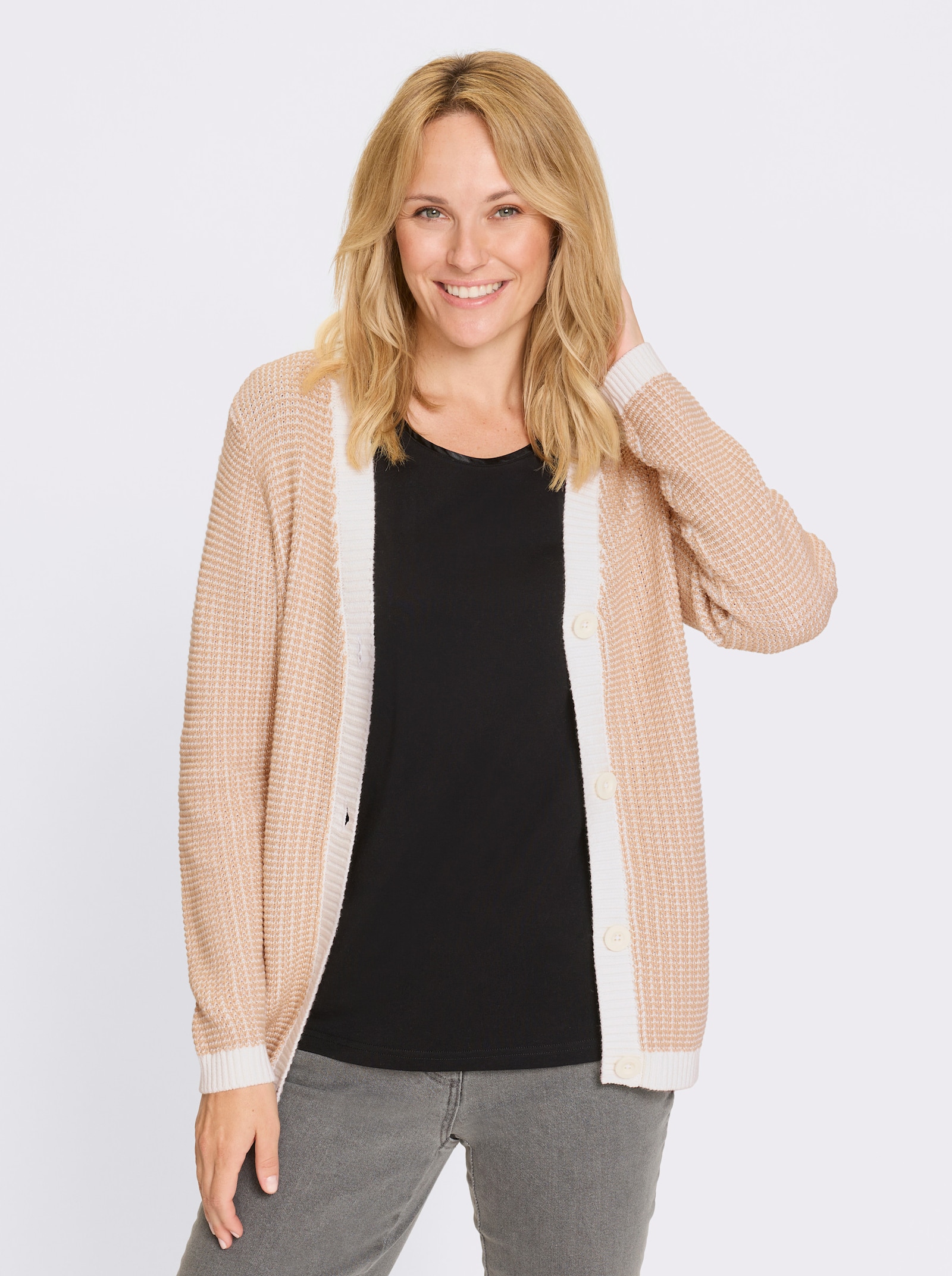 Vest met 2-kleurig patroon - beige/ecru gedessineerd