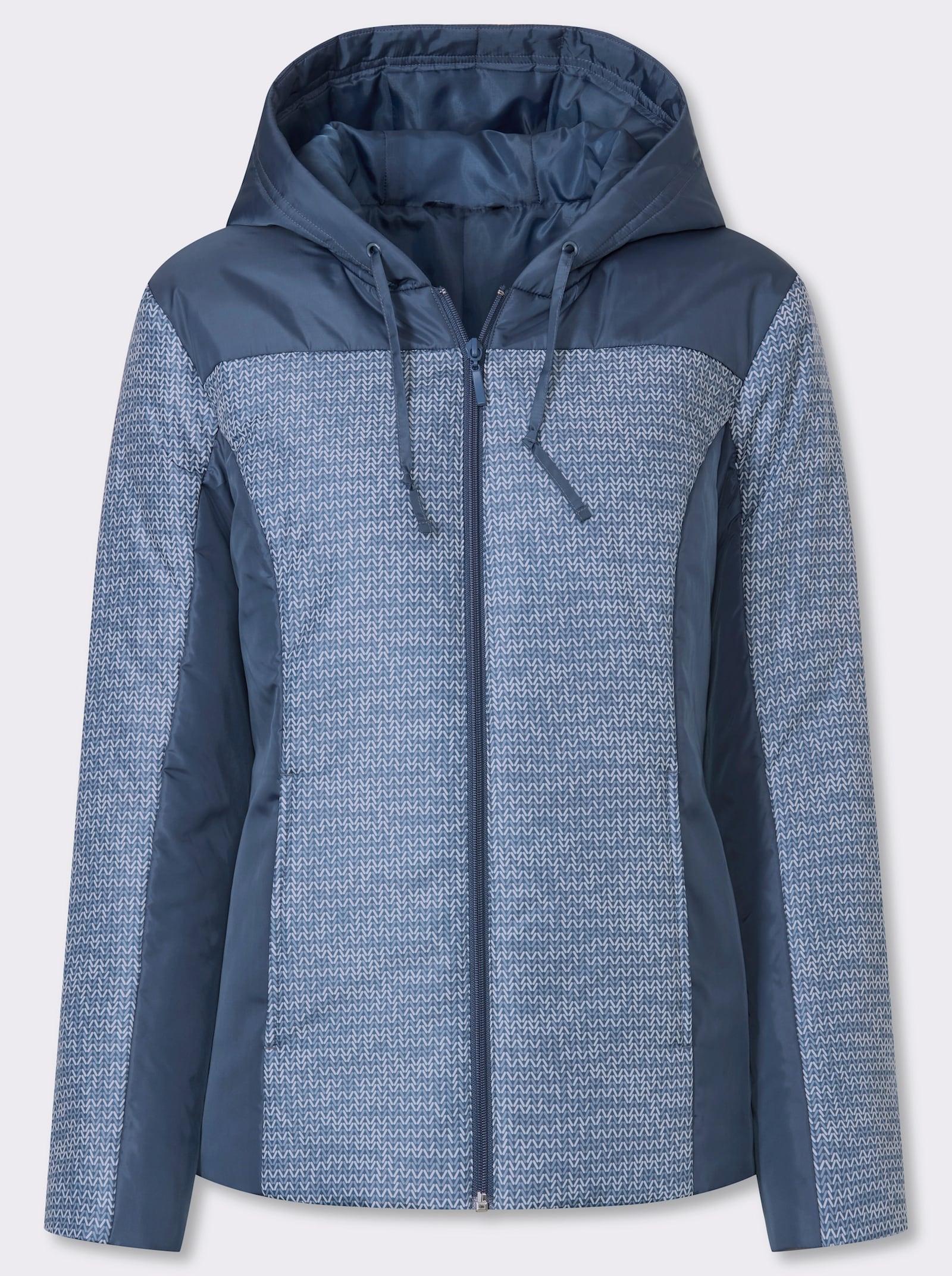 Jacke mit Steppung - jeansblau-ecru-bedruckt