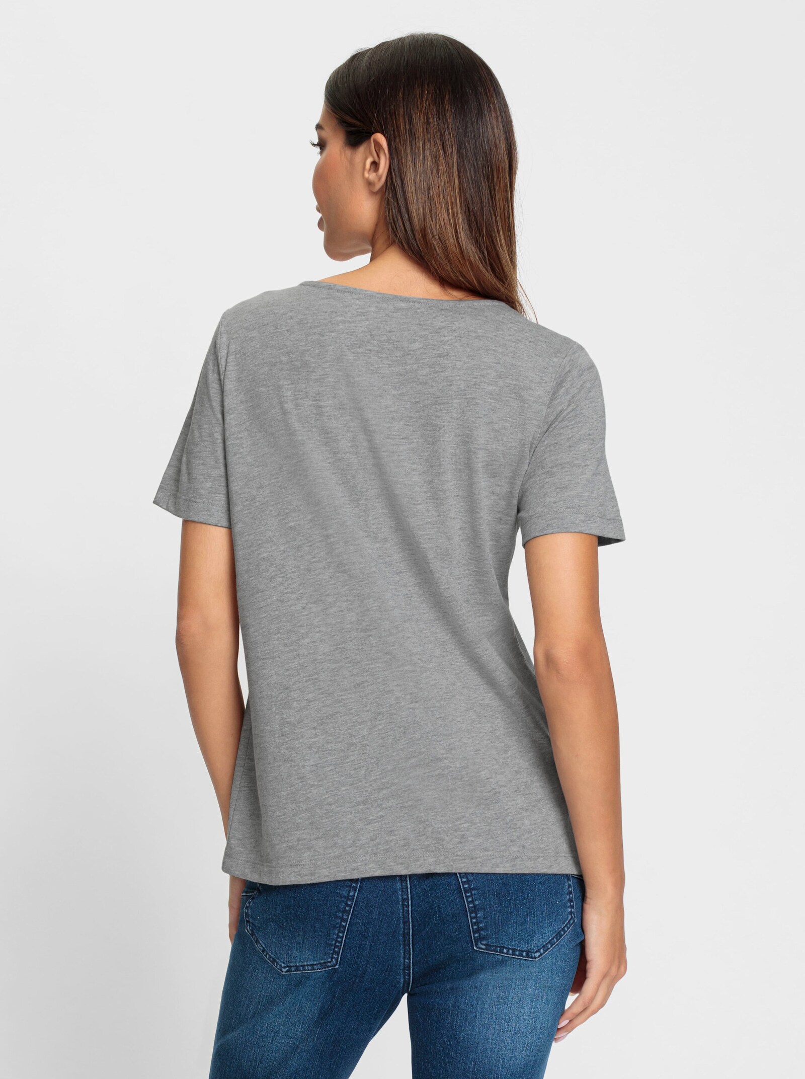 heine Rundhalsshirt mit Zierband - steingrau-meliert