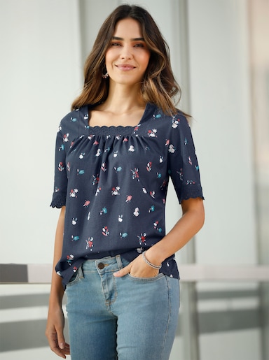 Shirt met korte mouwen - donkerblauw/flamingo geprint