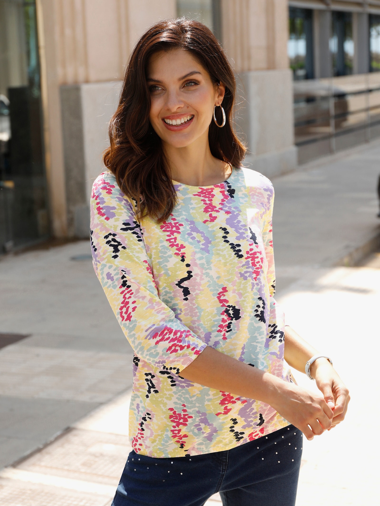 3/4-Arm-Shirt im Tupfen-Dessin - zitrone-lavendel-bedruckt