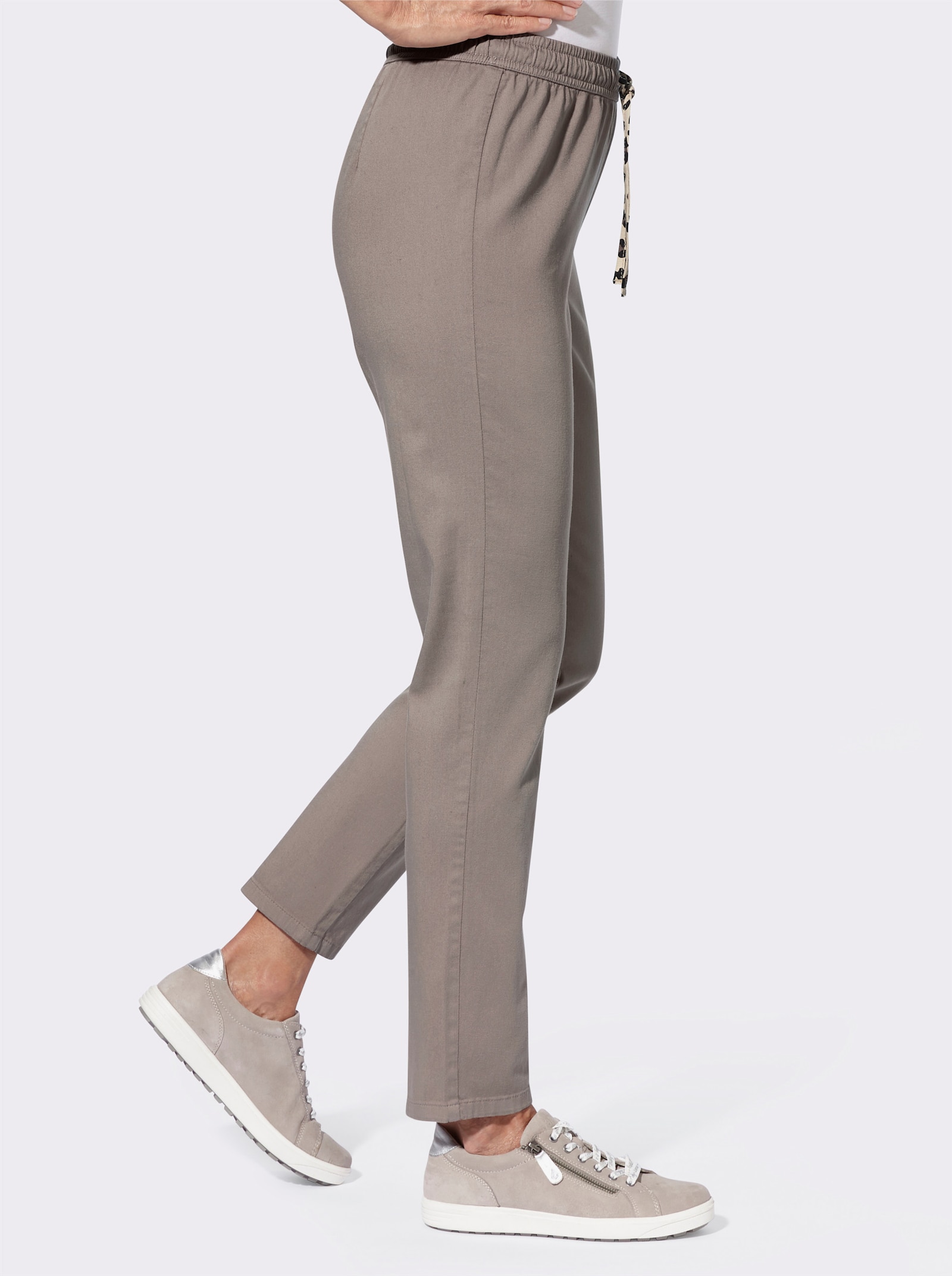 Schlupfhose mit bedrucktem Bindeband - taupe