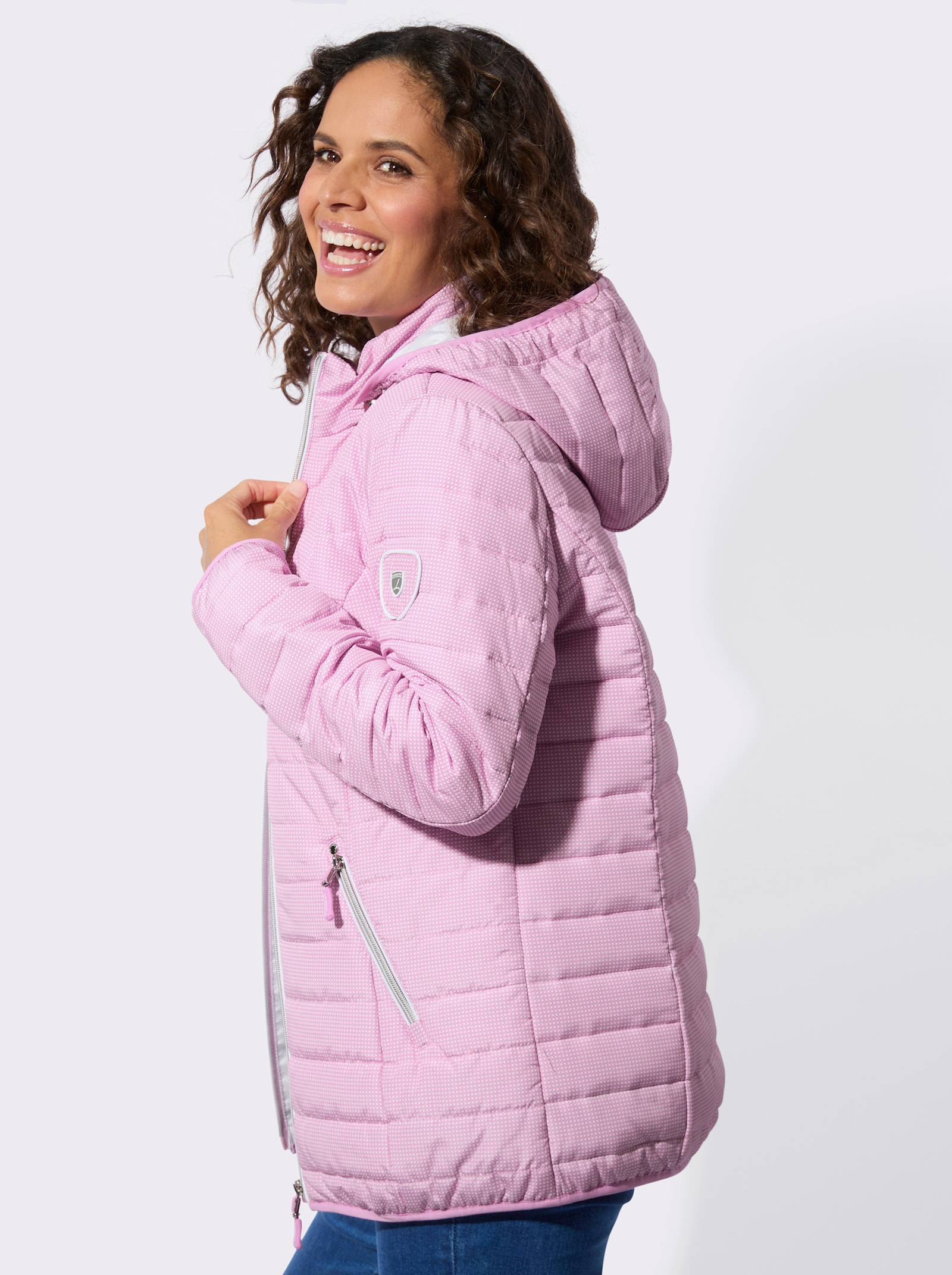 Gewatteerde jas met afneembare capuchon - orchidee-wit-bedrukt