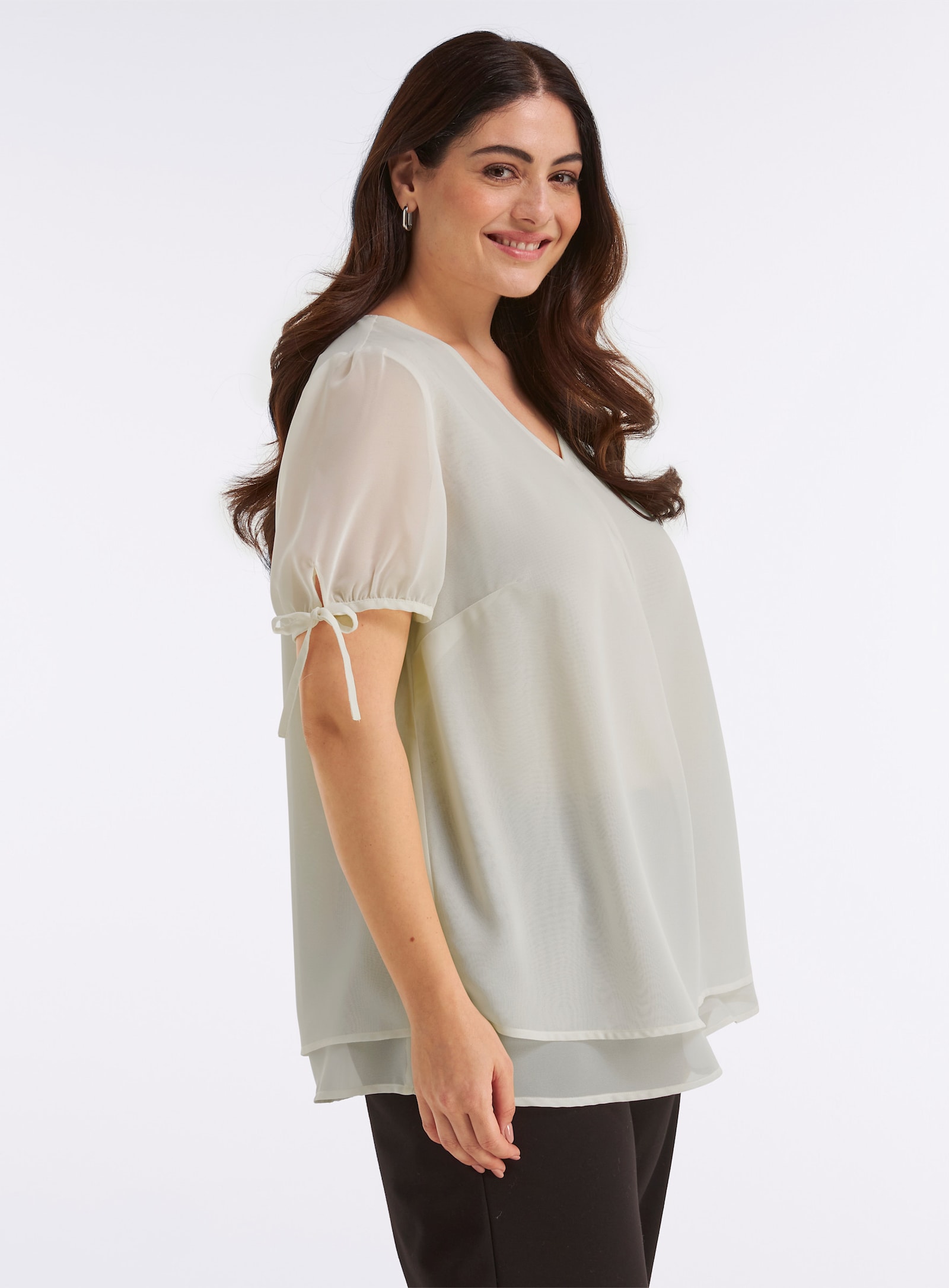 sheego Tunika mit Schleifendetails an den Ballonärmeln - champagner