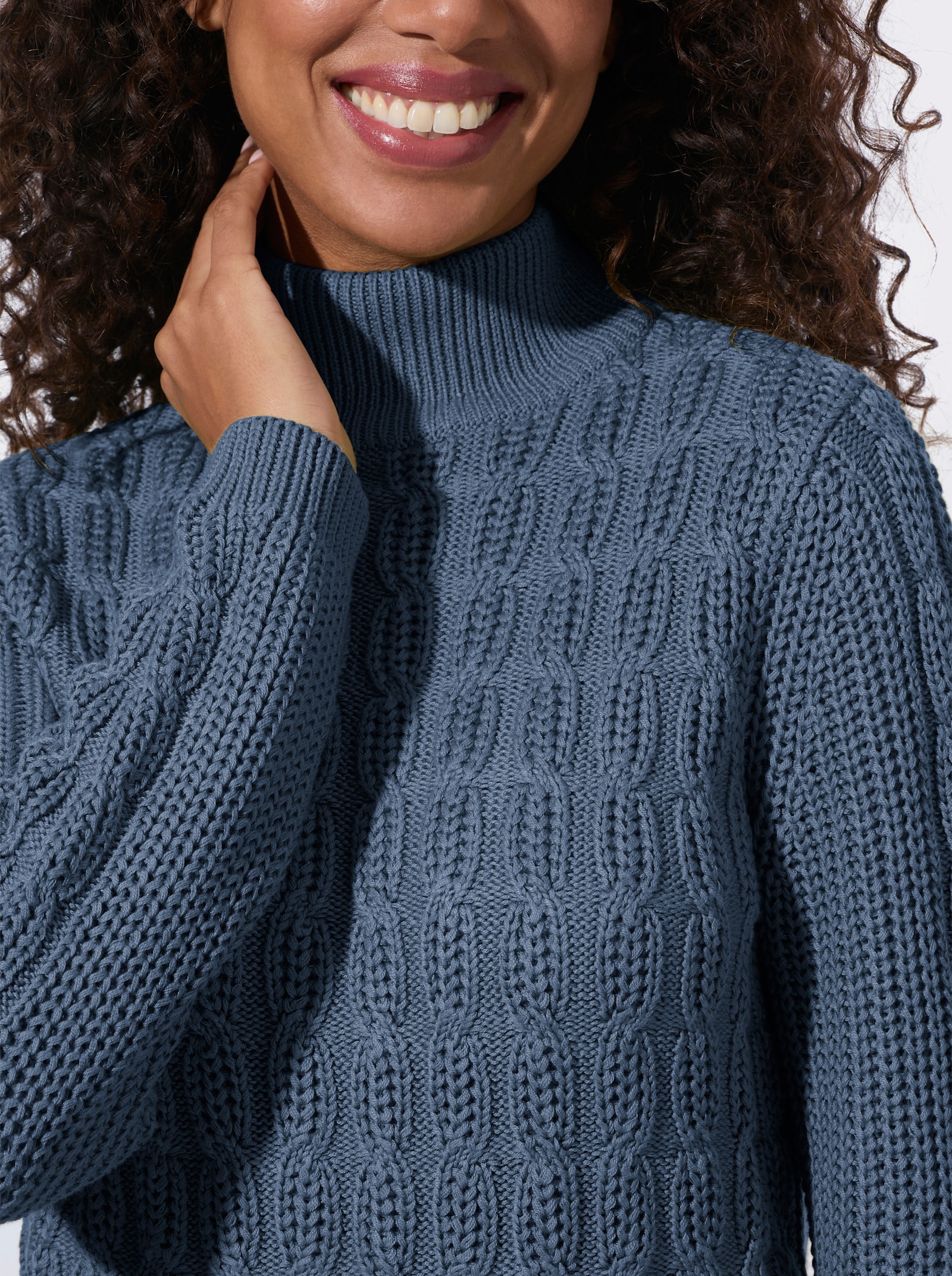 Stehkragenpullover mit elastischen Rippbündchen - rauchblau