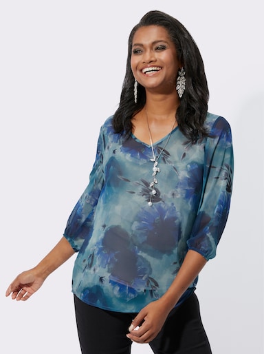 Blouse met print - marine/kalkmint bedrukt