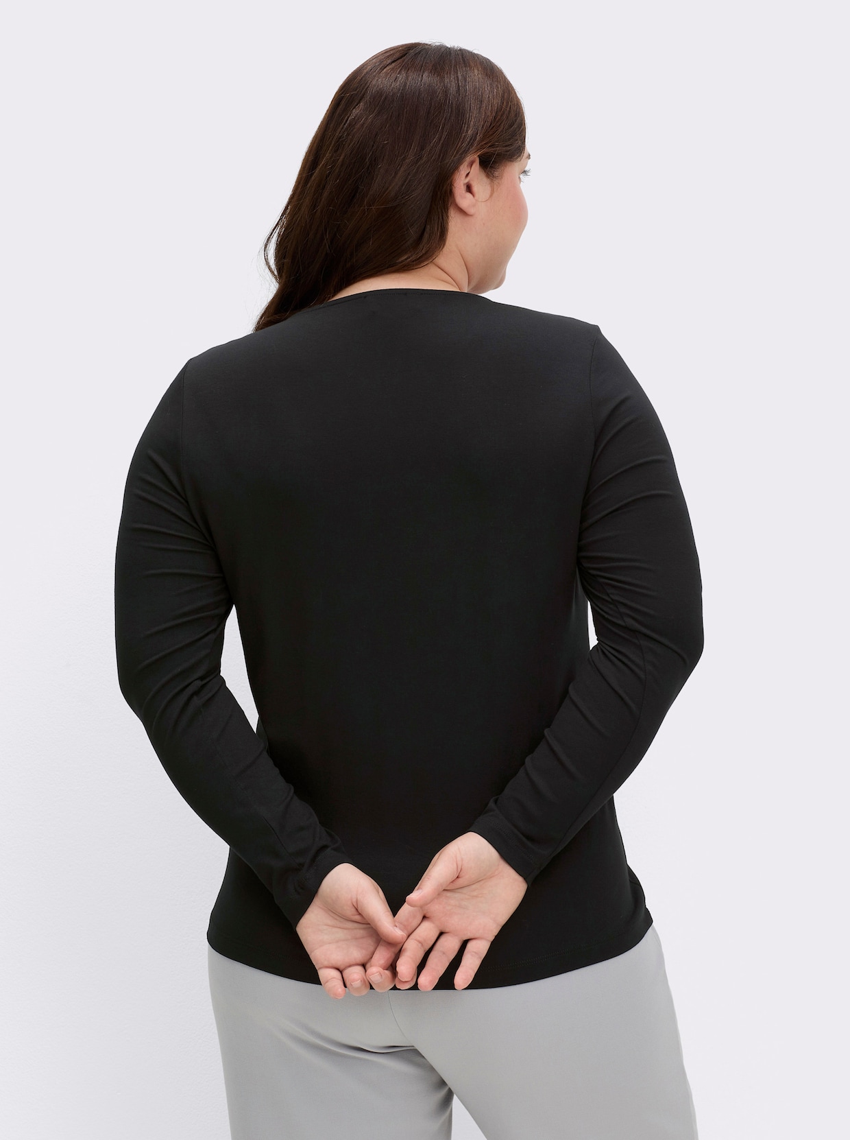 Langarmshirt mit transparentem Tüll-Einsatz - schwarz