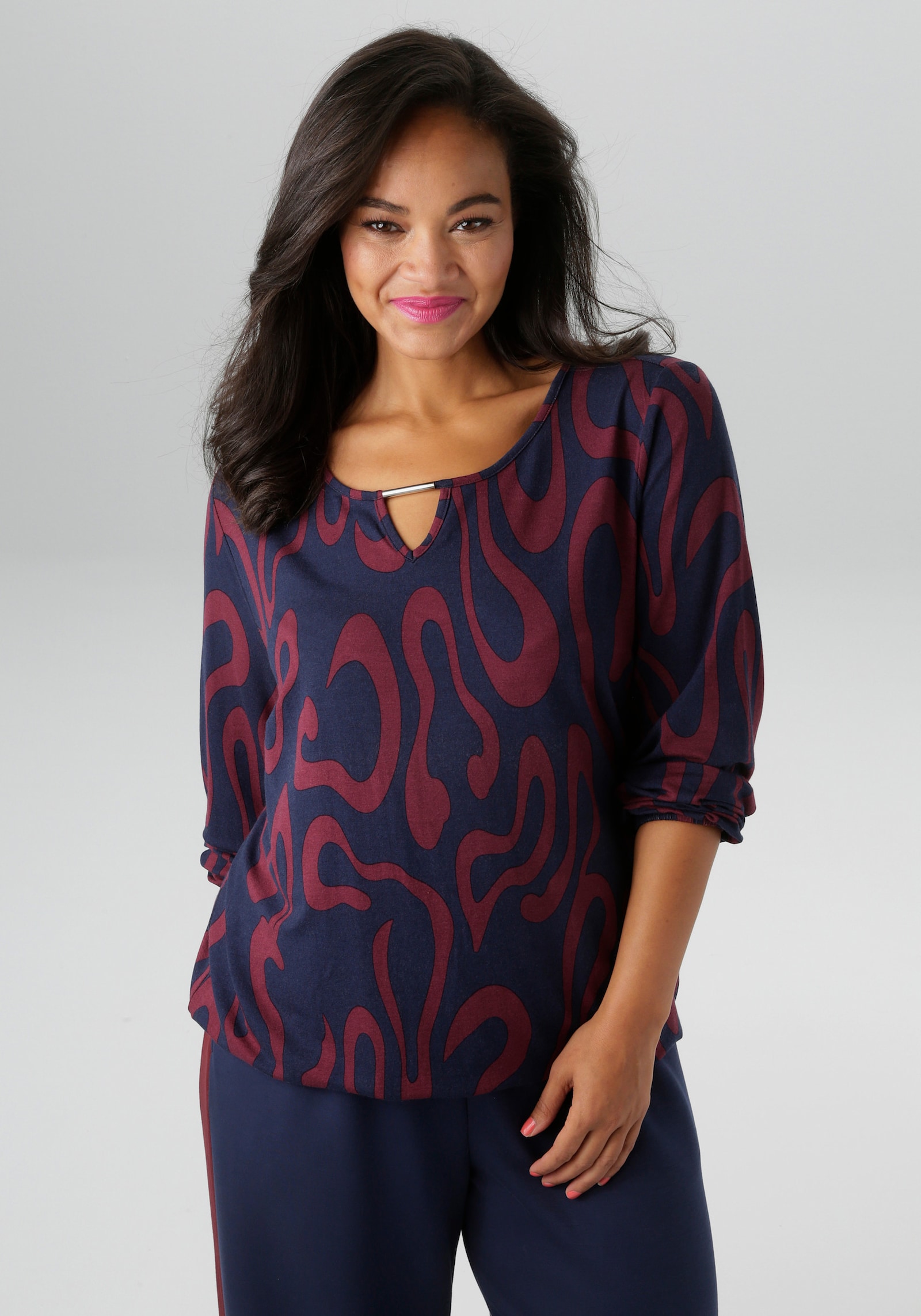 Aniston PLUS Langarmshirt - marine-bordeaux