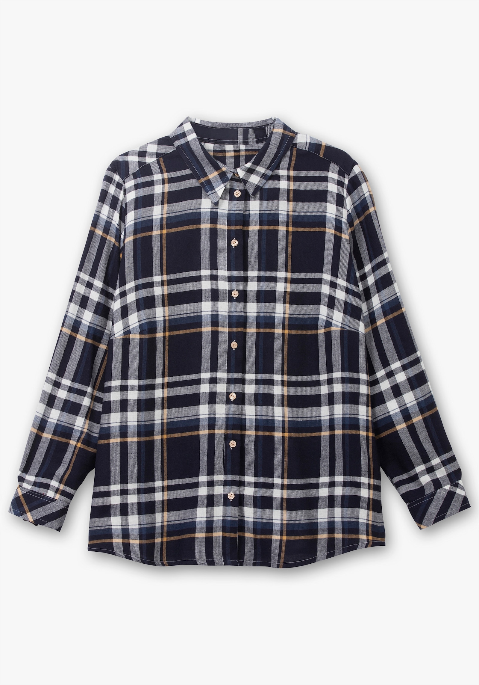 Flanellbluse mit krempelbaren Ärmeln - marine-camel-kariert