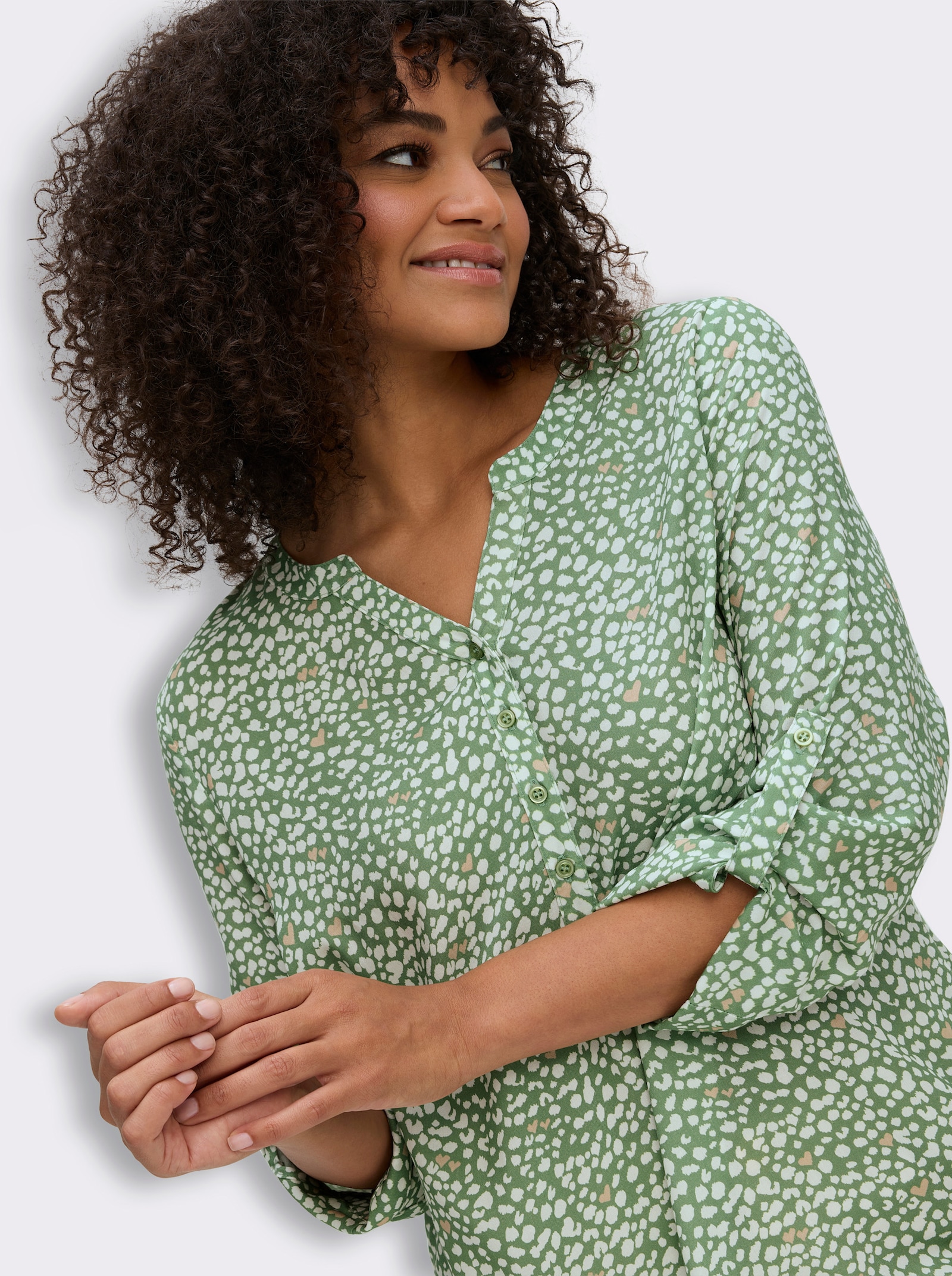 Langarm-Bluse - eucalyptus-ecru-bedruckt