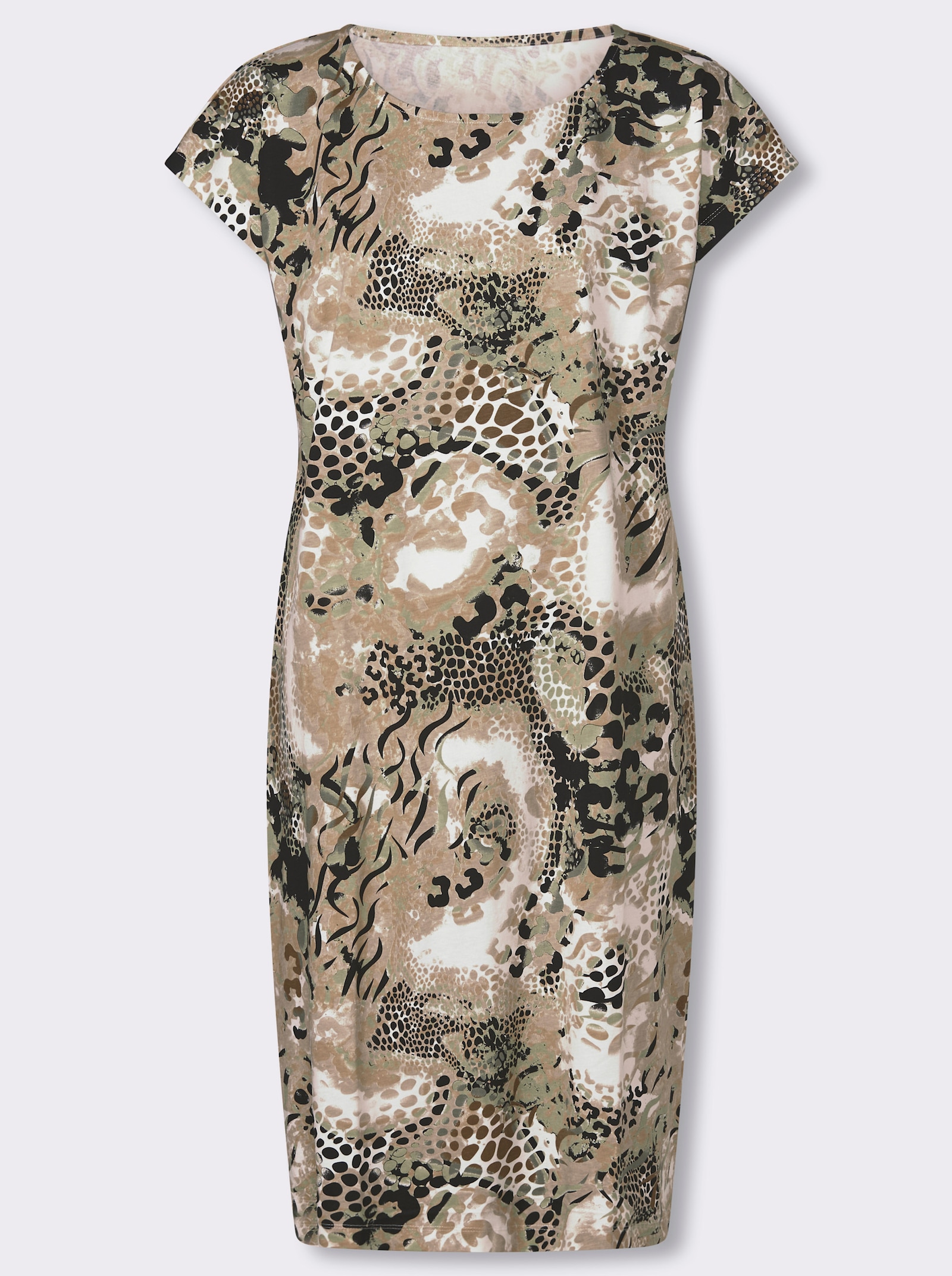 Jerseykleid mit Animal-Muster-Mix - ecru-braun-bedruckt