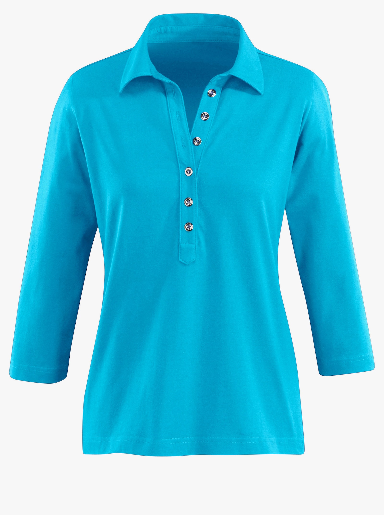 Poloshirt mit langer Knopfleiste - aqua