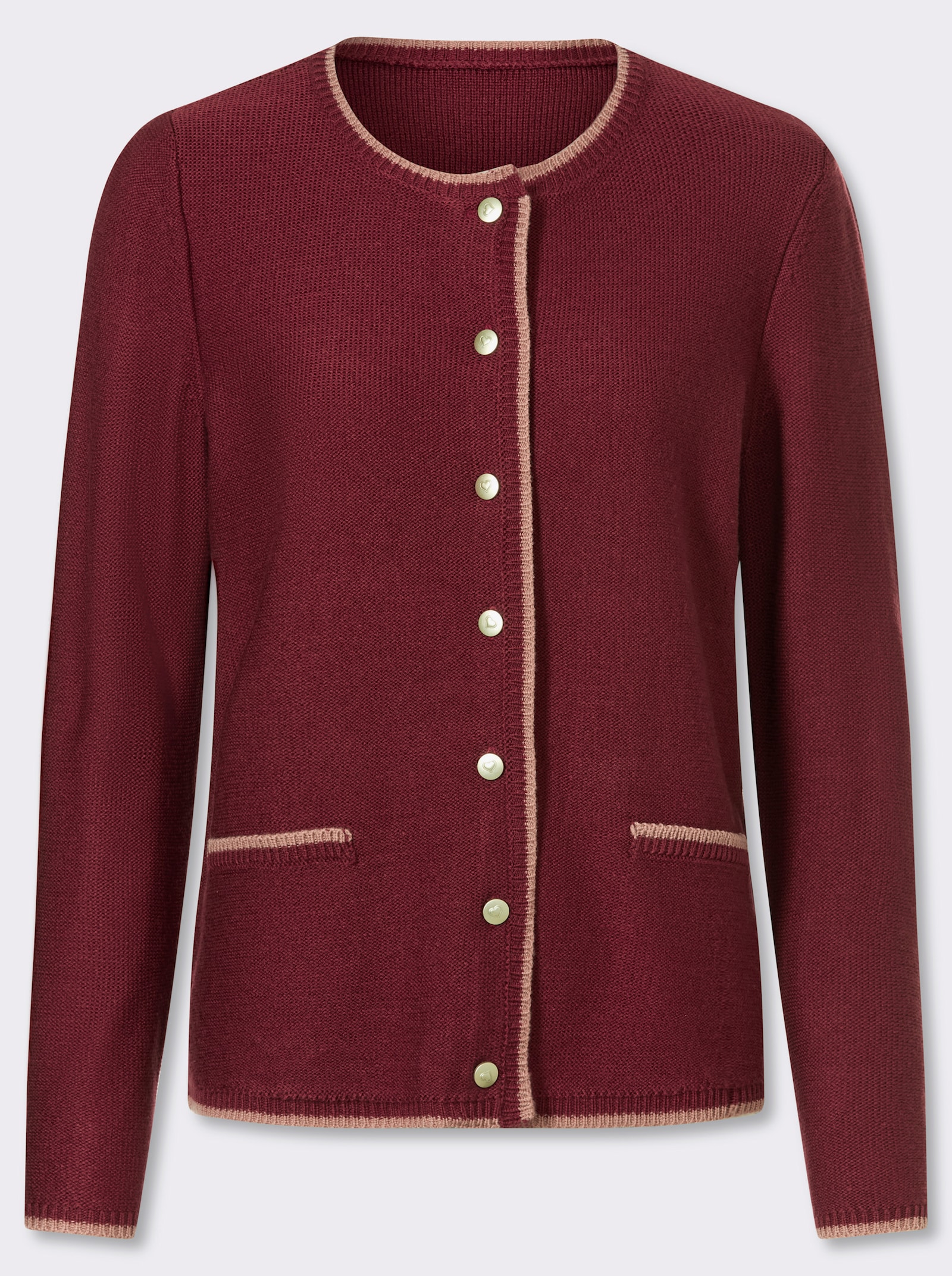 Strickjacke mit Kontrast-Abschlüssen - dunkelrot-rosenholz