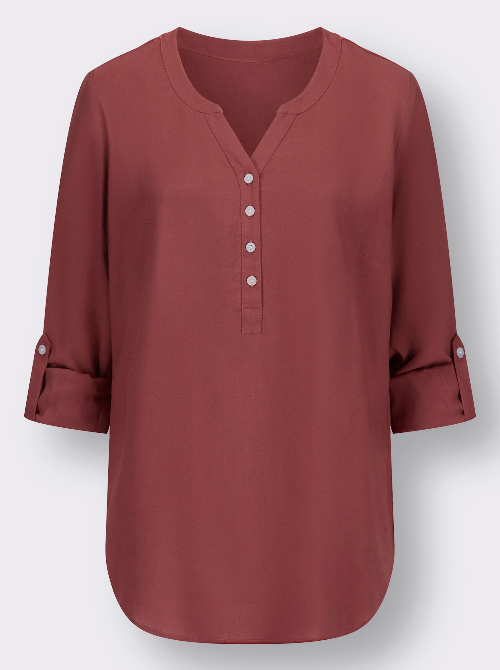 Dlhá blúzka so zaobleným lemom - červenohnedá