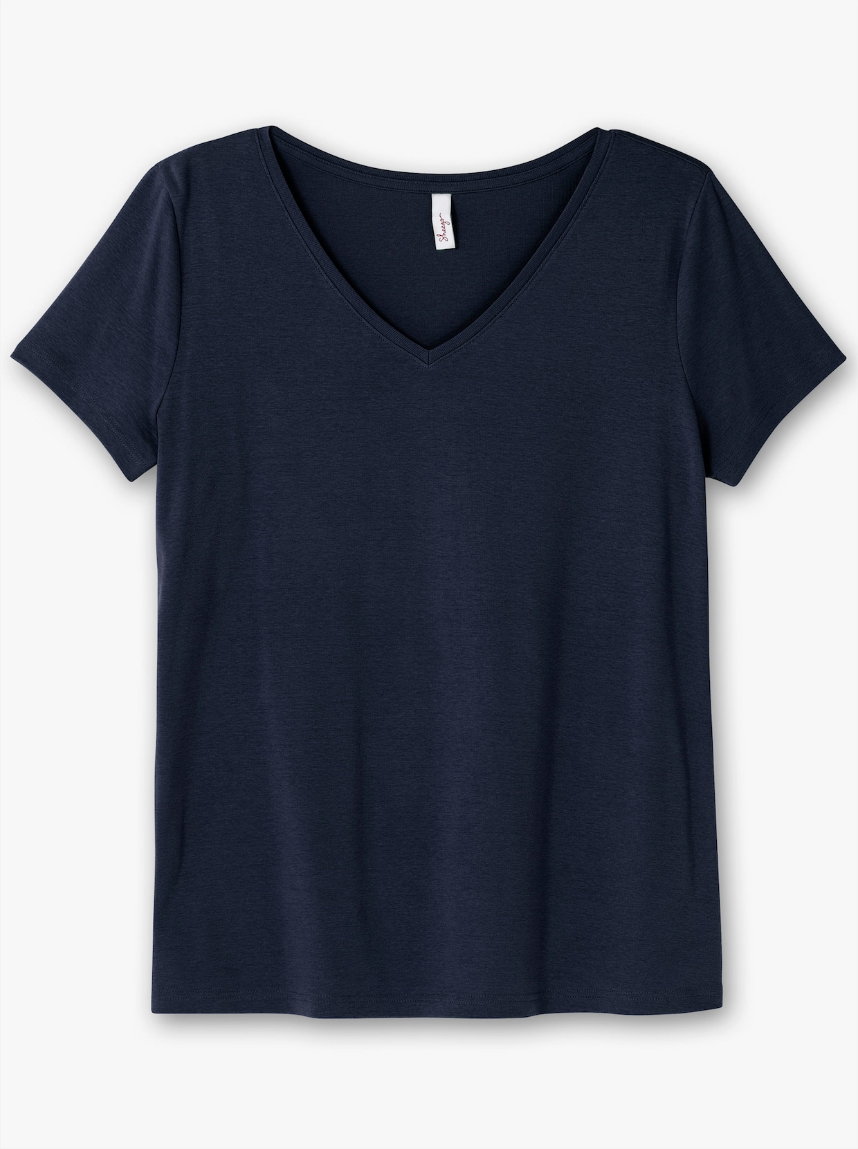 sheego T-Shirt mit V-Ausschnitt, Rippqualität - marine