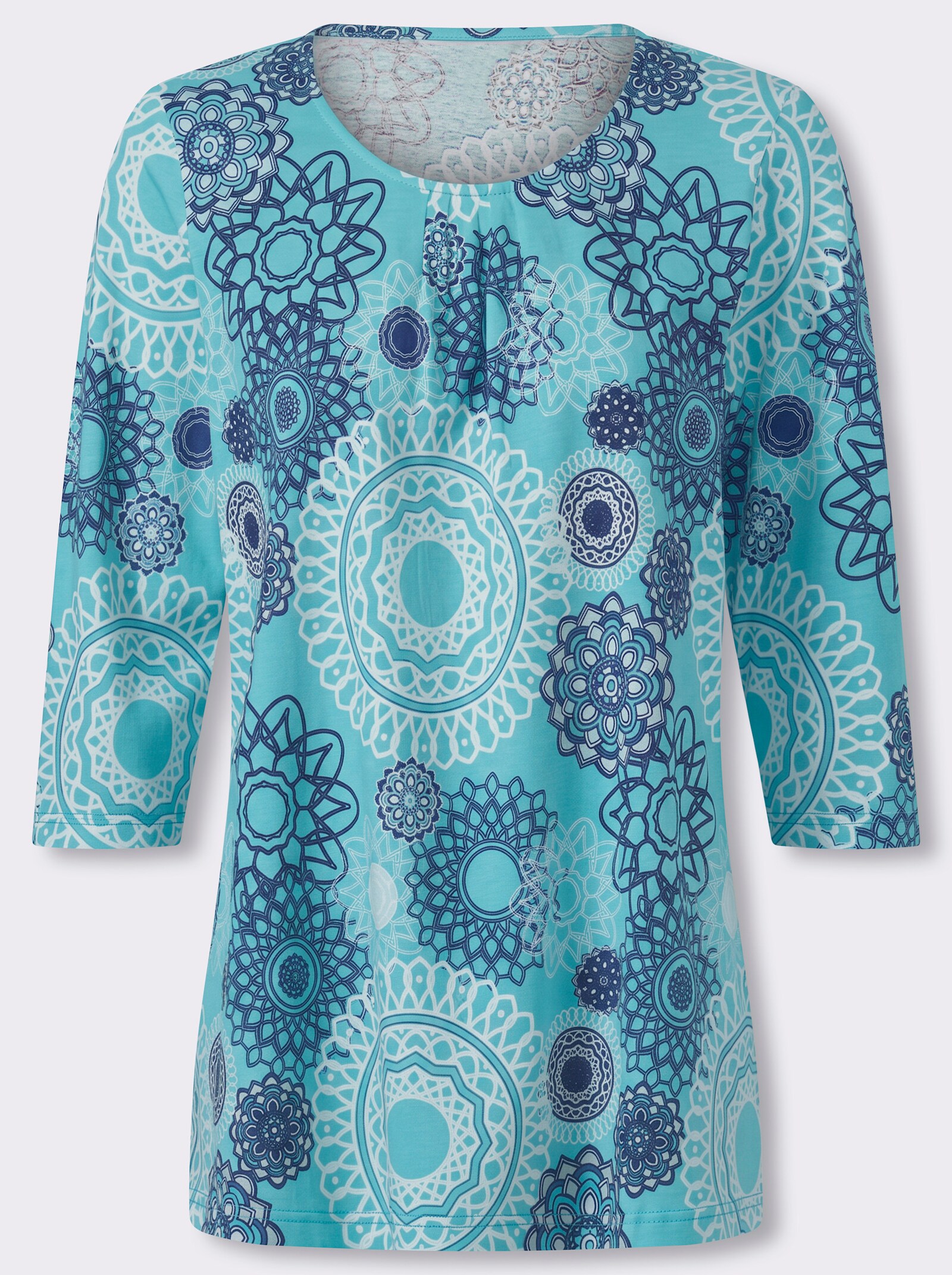 Longshirt mit Falten am Ausschnitt - aquamarin-royalblau-bedruckt