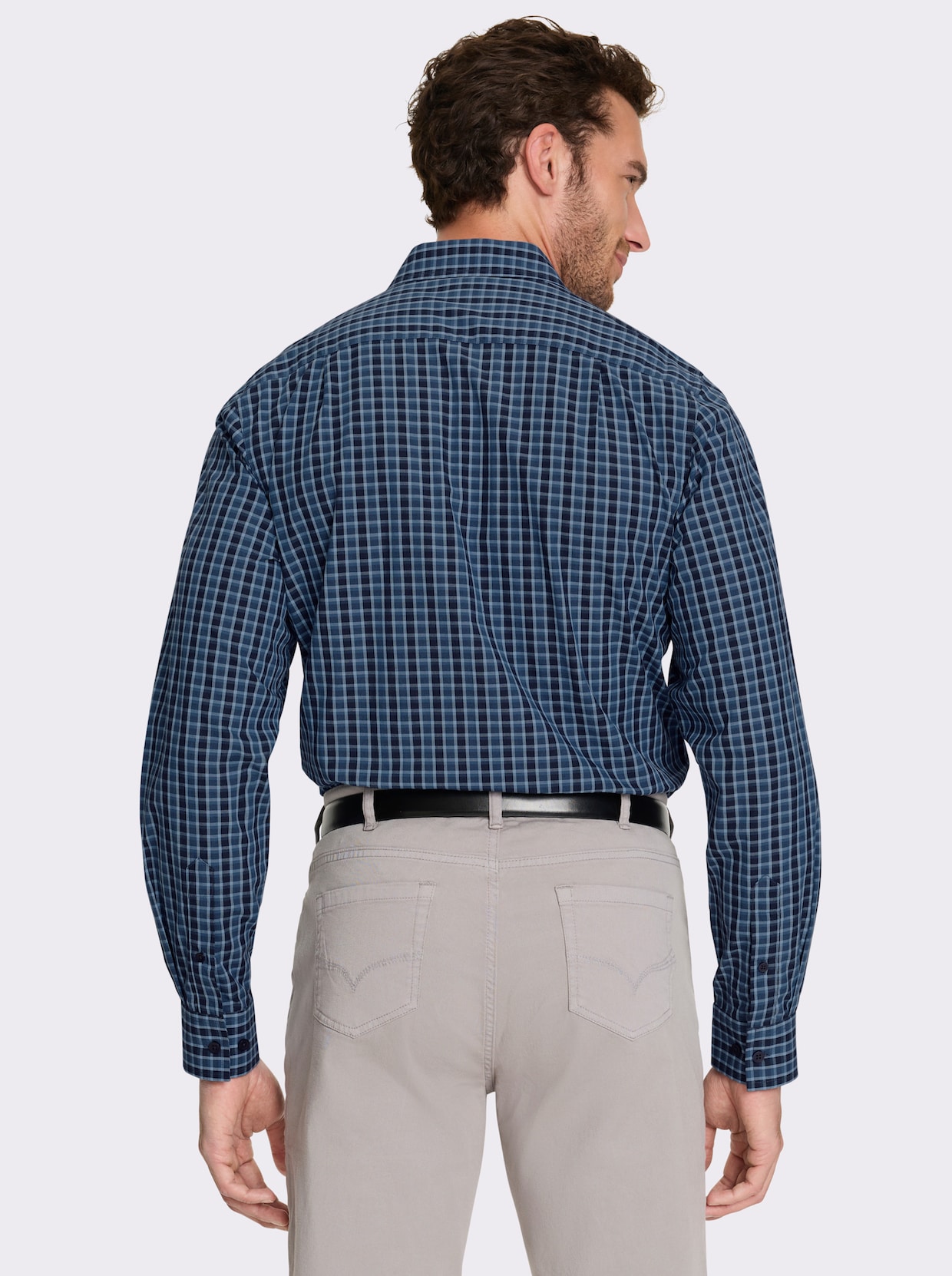 Marco Donati Langarmhemd - marine-jeansblau-kariert