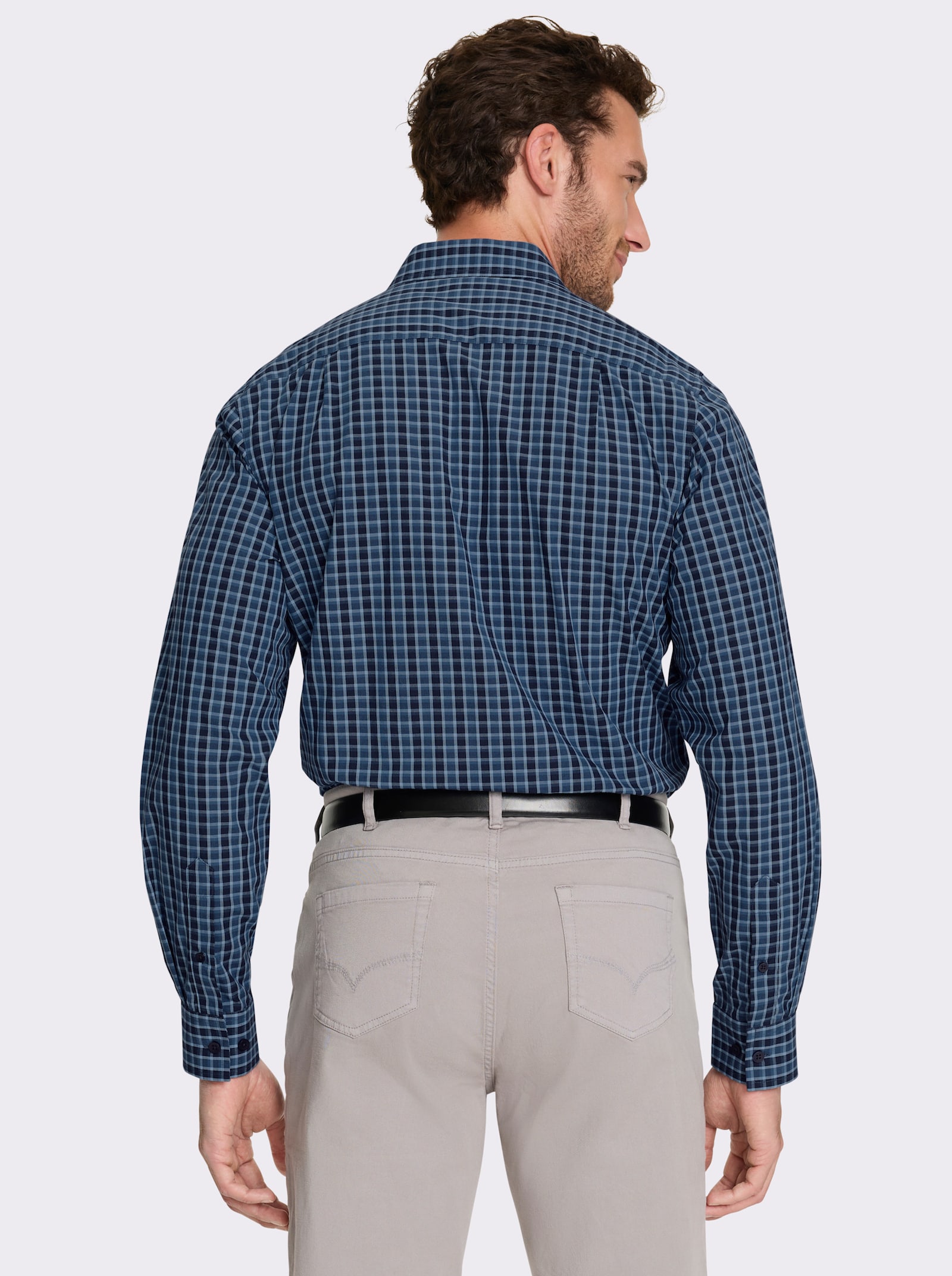 Marco Donati Langarmhemd in bügelfreier Popeline-Qualität - marine-jeansblau-kariert