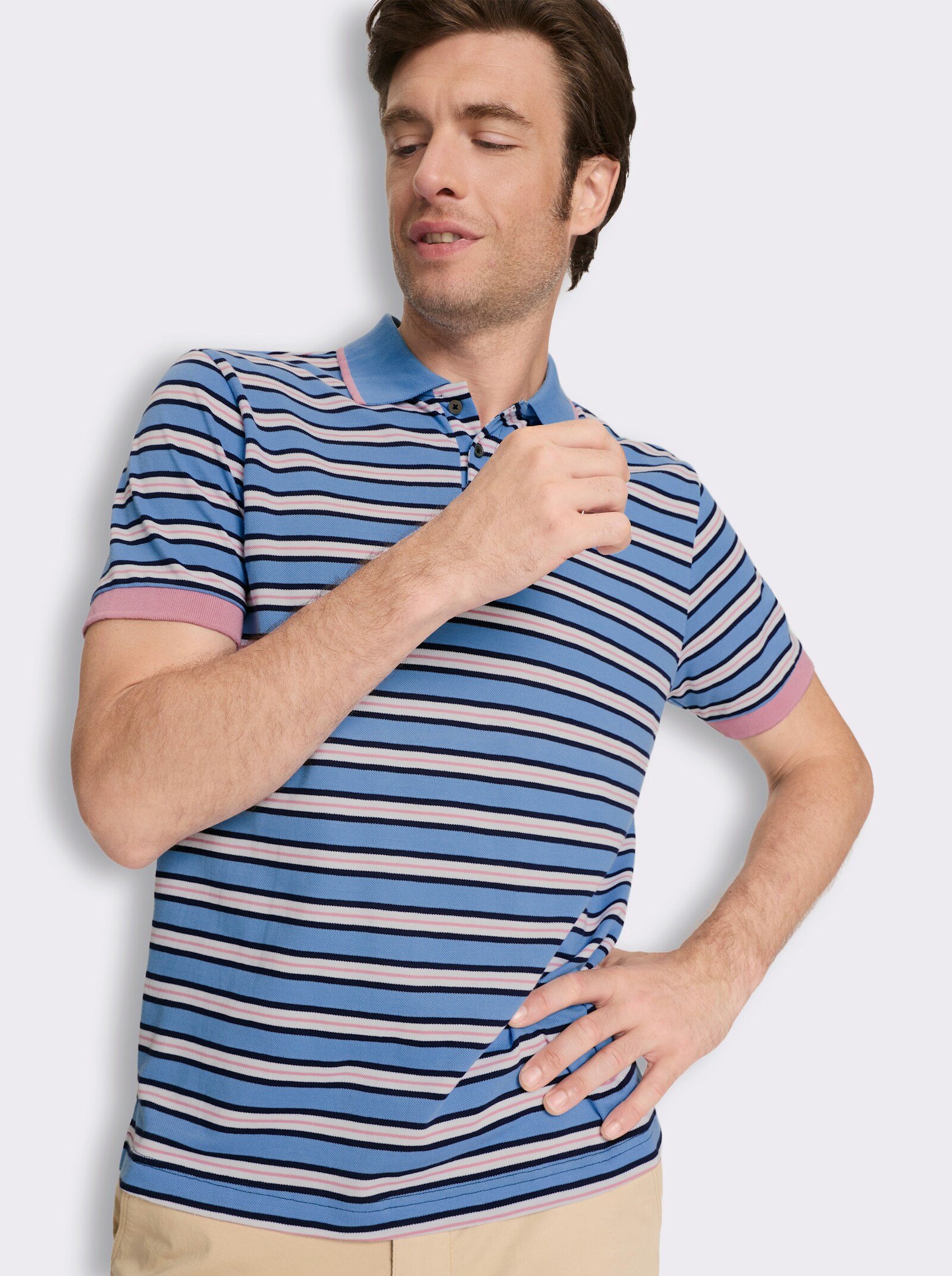 Poloshirt in Pikee-Qualität - himmelblau-gestreift