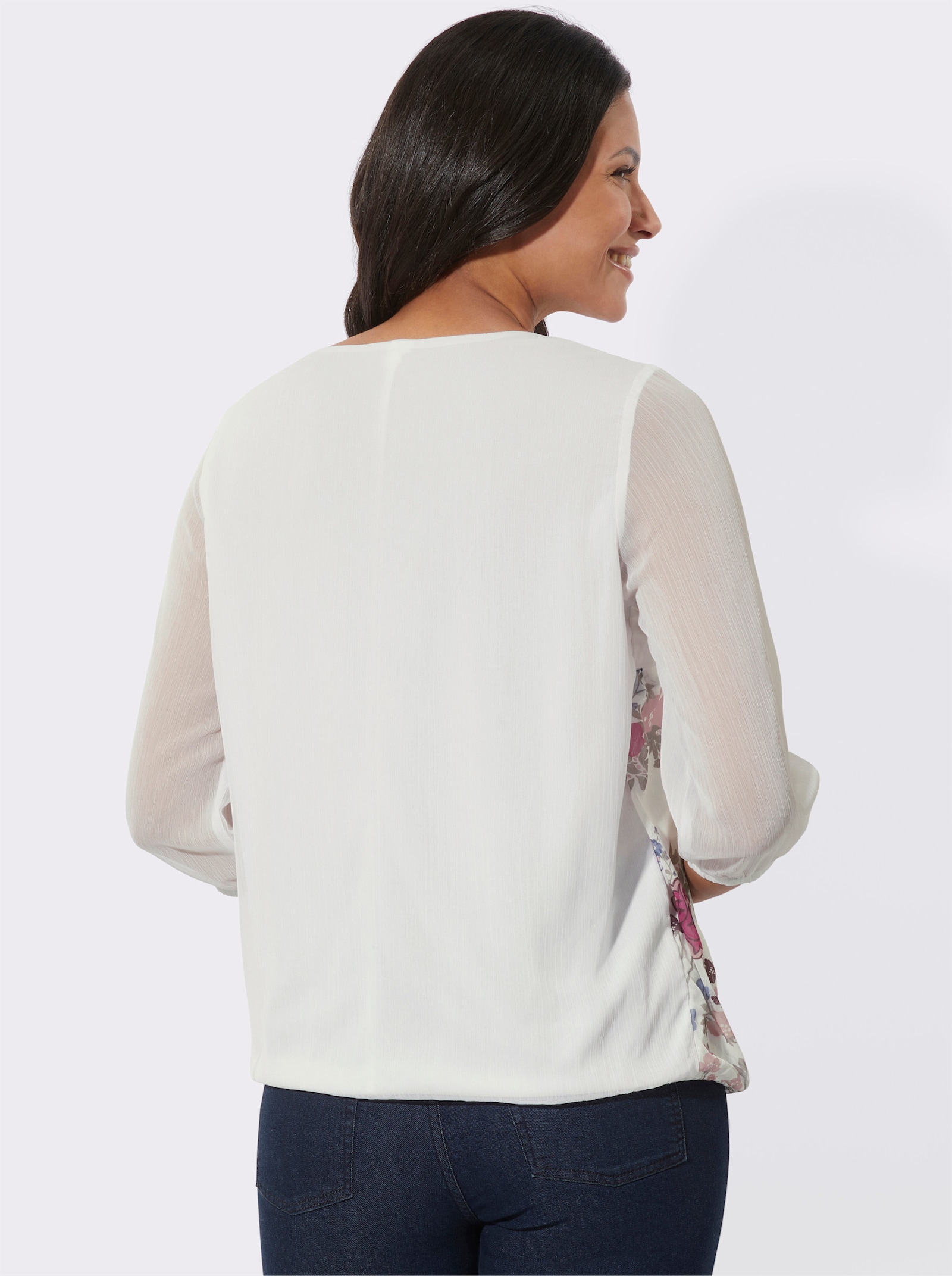 Tunika aus Chiffon, Blumen-Muster - ecru-hortensie-bedruckt