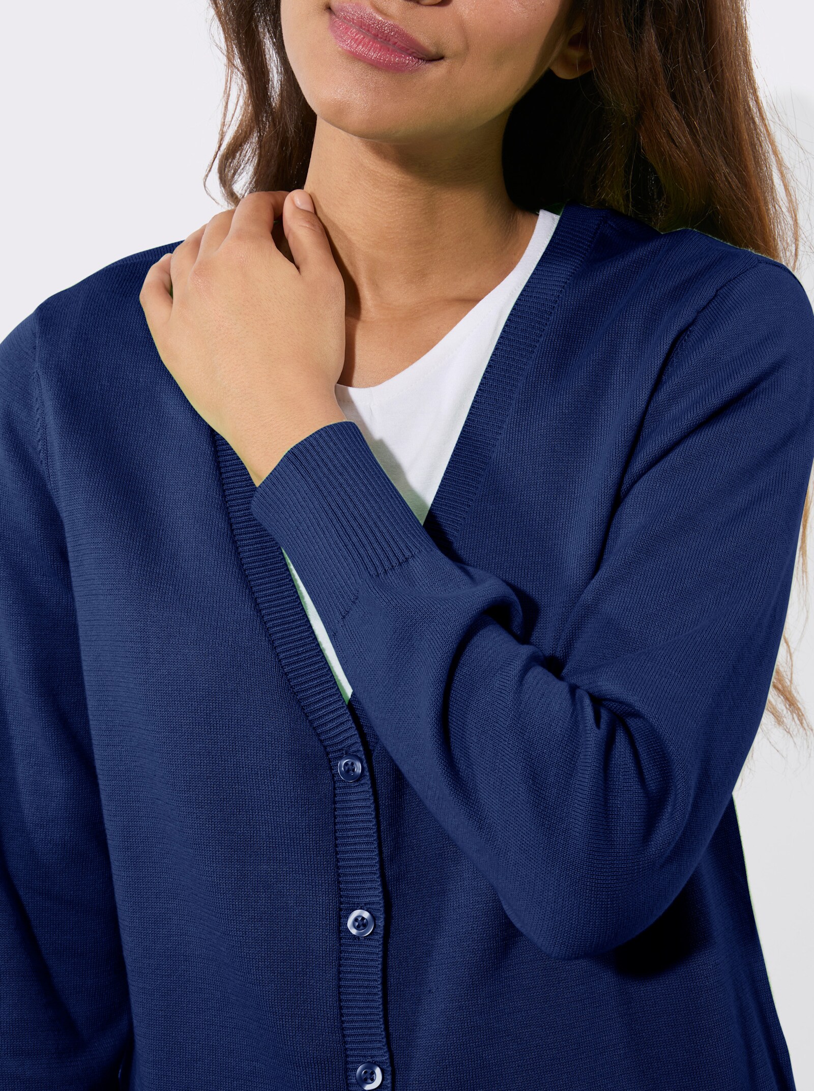 Longstrickjacke mit gerippten Bündchen - royalblau