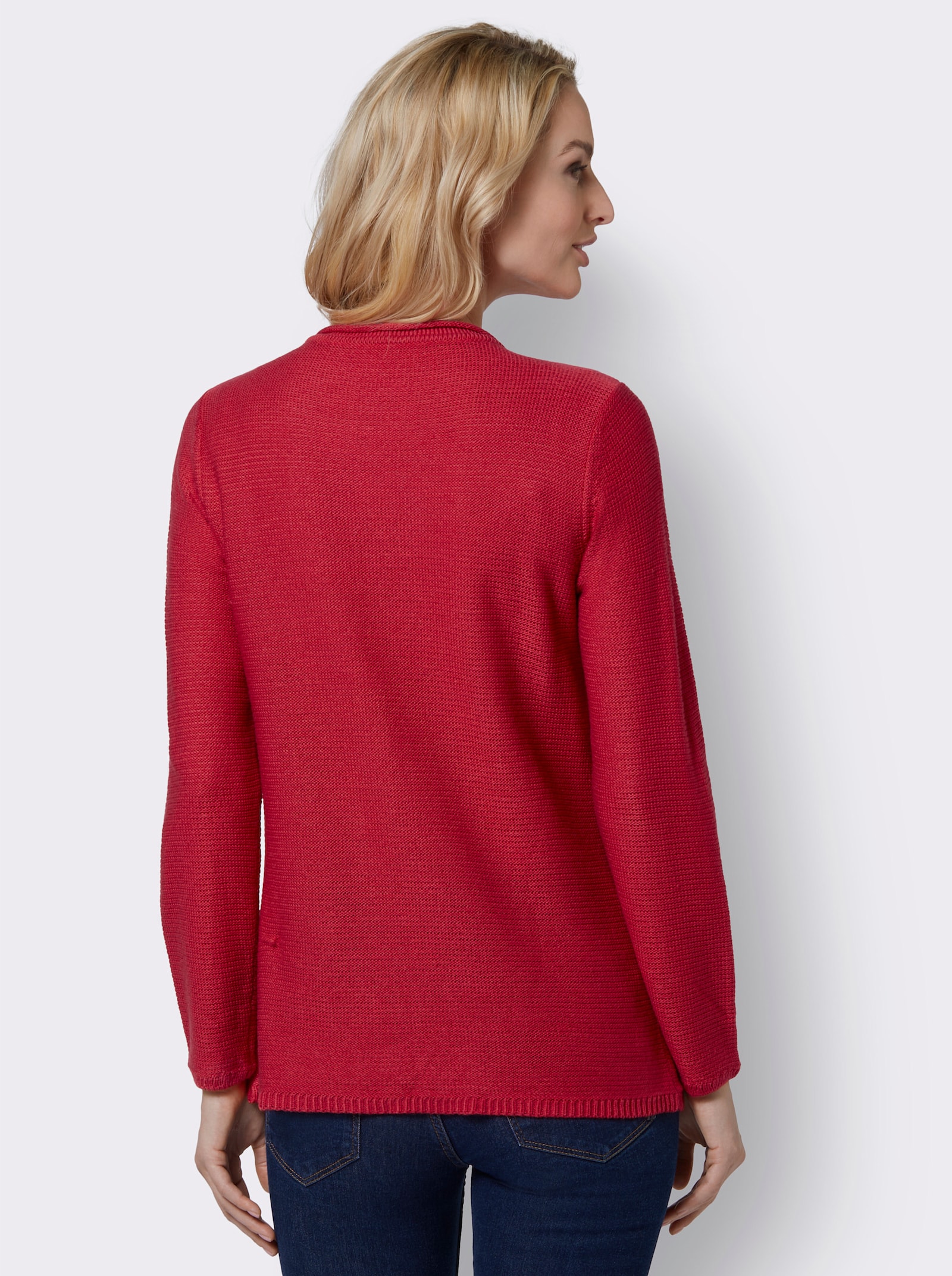 Langarm-Pullover mit asymmetrischem Saum - erdbeere