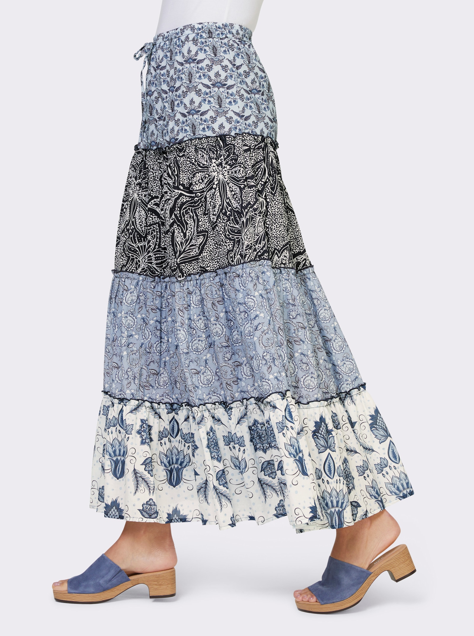 heine Schlupfrock in gewebter Qualität - marine-weiss-bedruckt