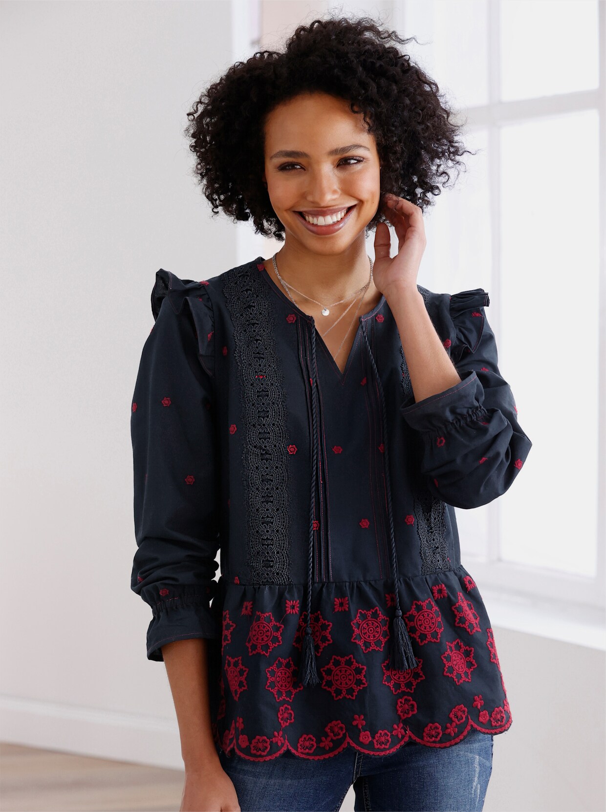 heine Bluse - marine-kirsche