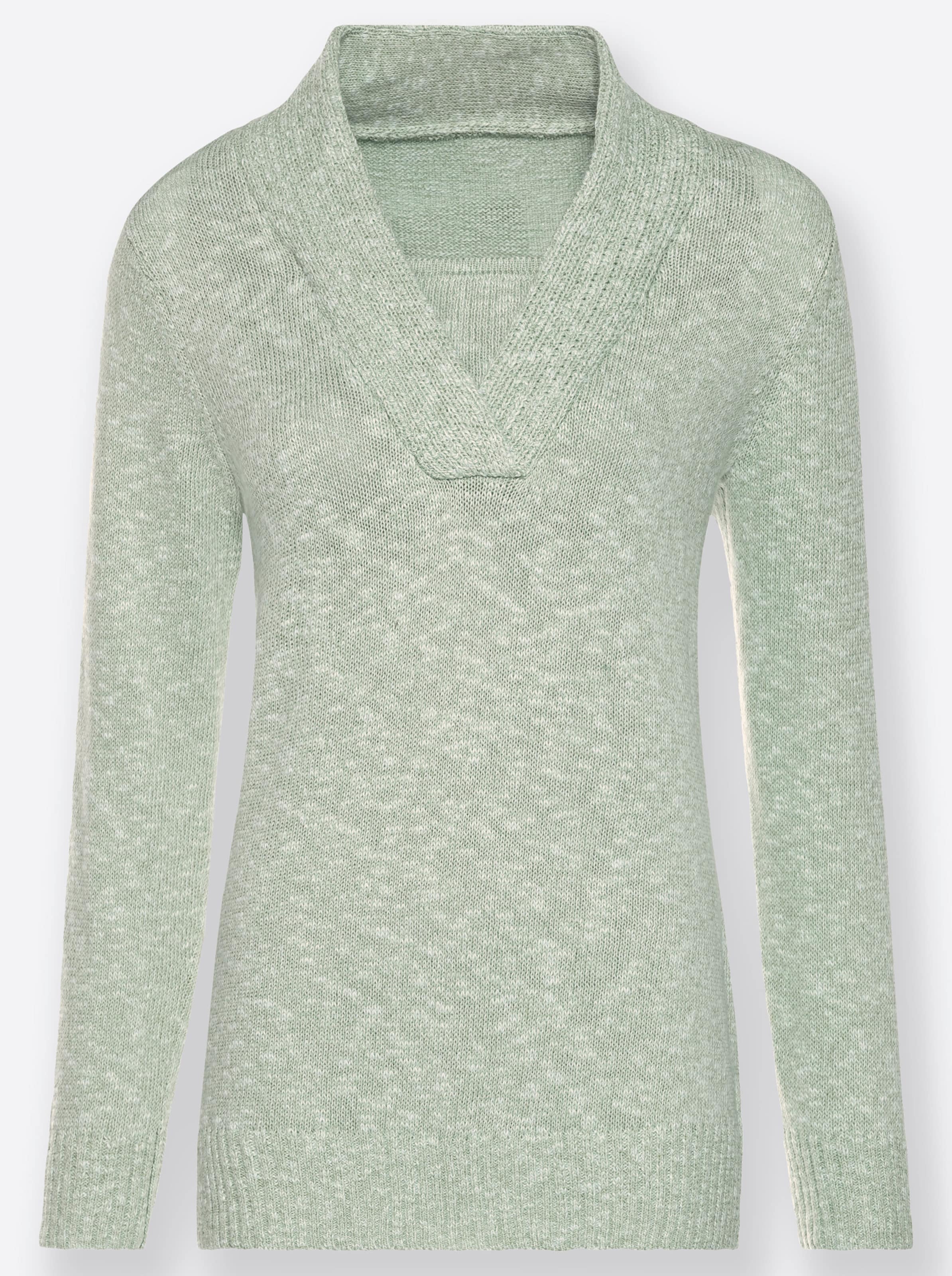 Kalkmint-Meliert V-Ausschnitt-Pullover - Bild 3