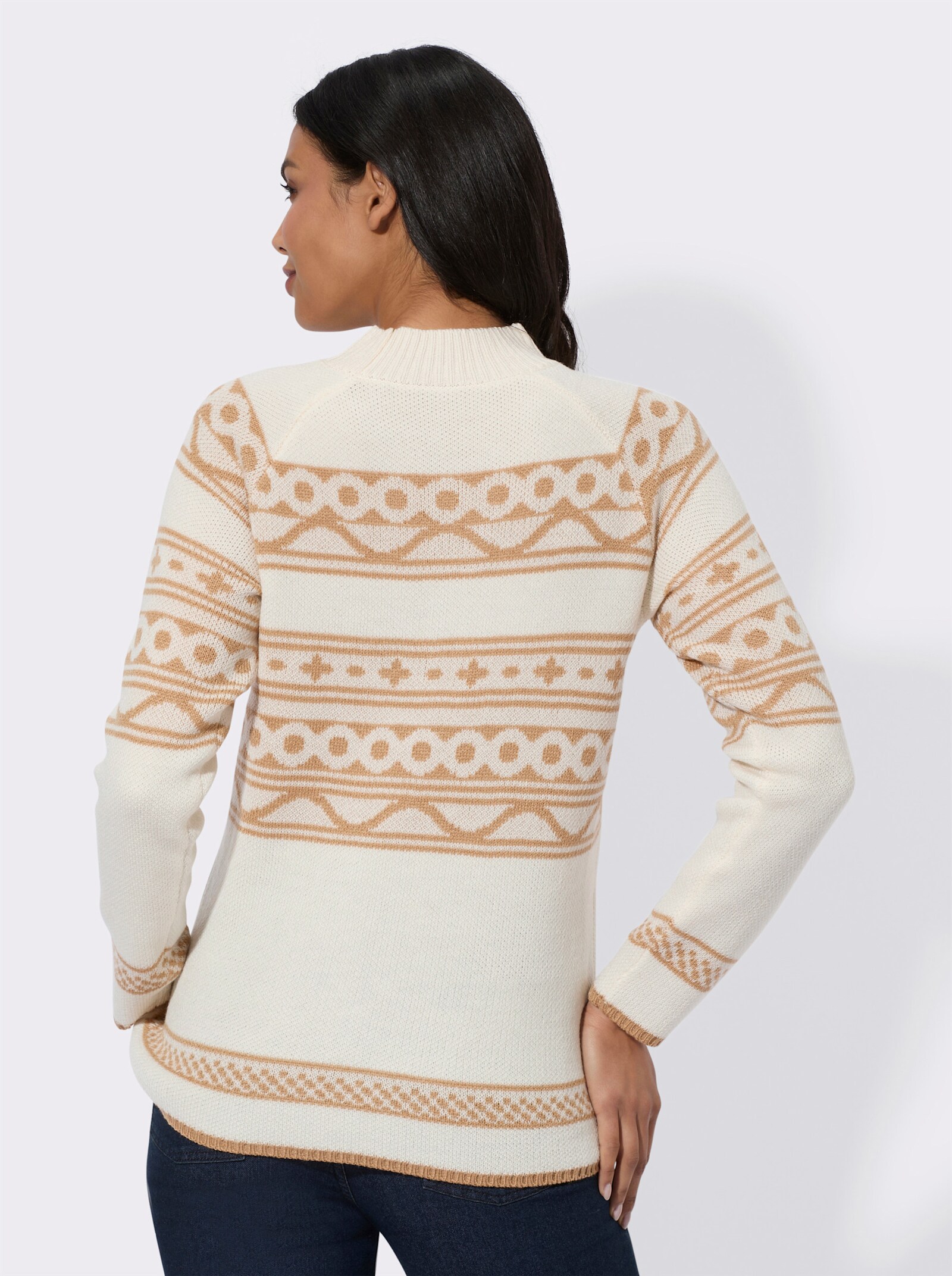 Stehkragenpullover mit Jacquardmuster - champagner-camel-gemustert