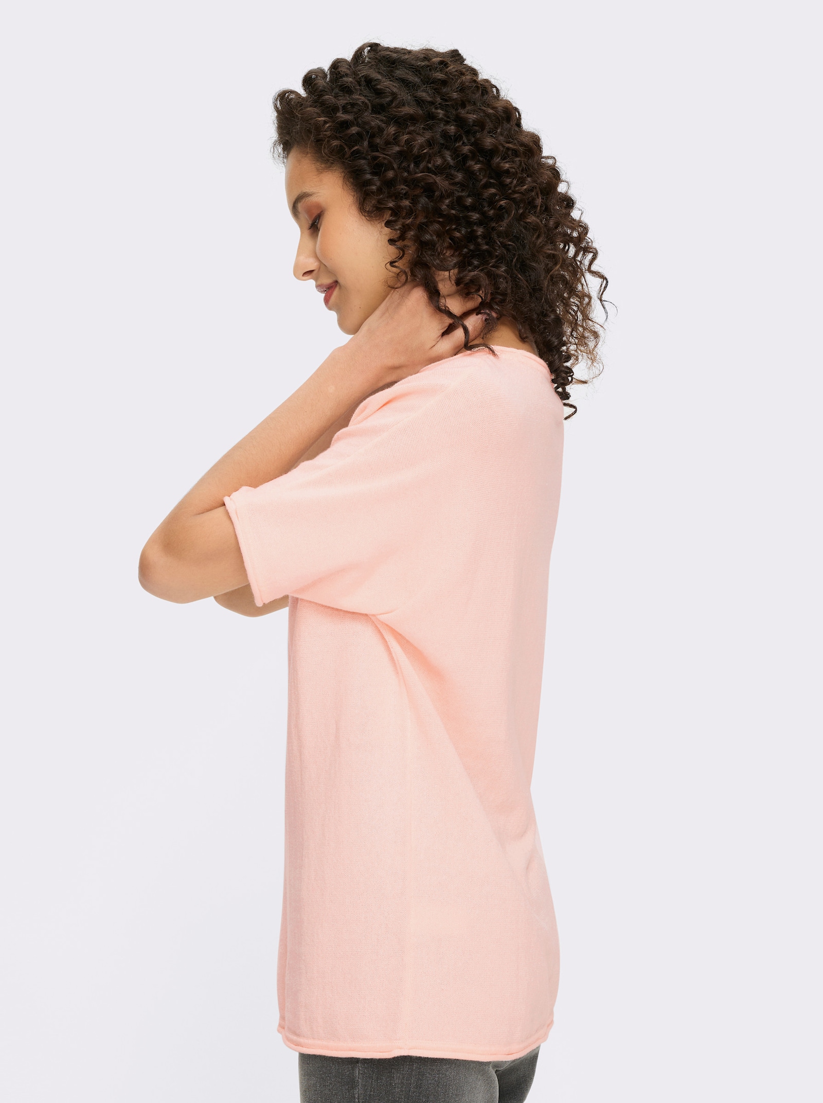 heine Kurzarmpullover mit Rollkanten - hellrosé