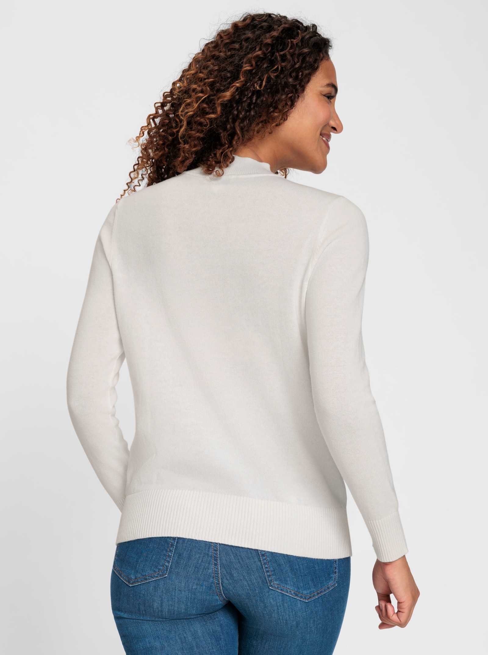 Svetr se stojáčkem s žebrovanými lemy - ecru