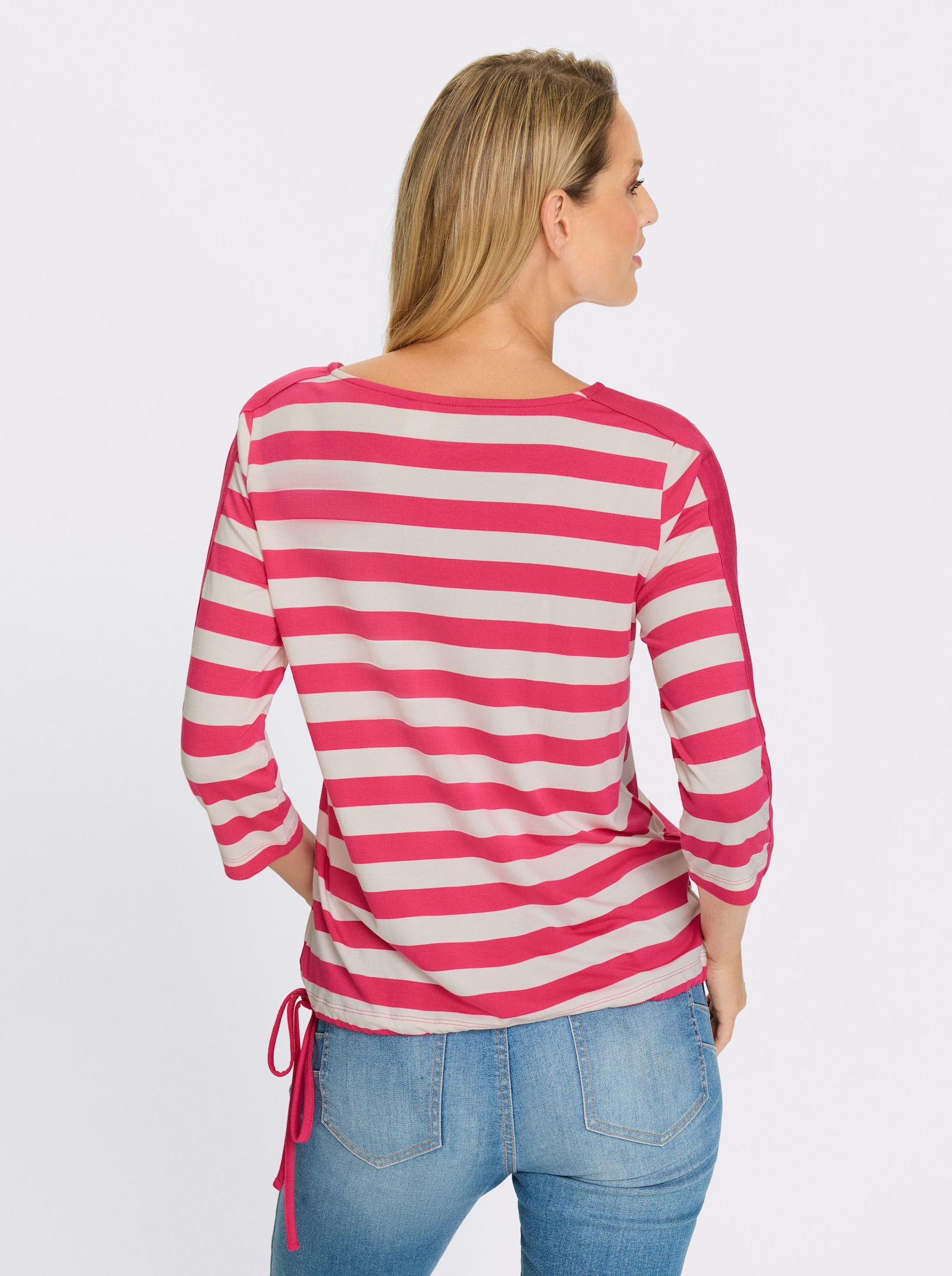 heine T-shirt rayé avec inscription - fuchsia-blanc à rayures fines