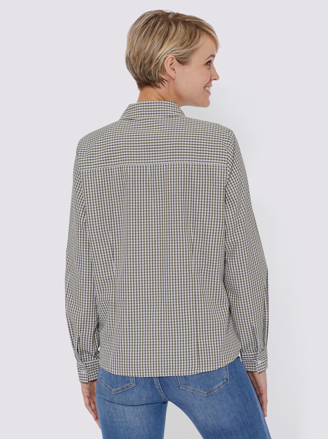 Karobluse - khaki-weiß-kariert