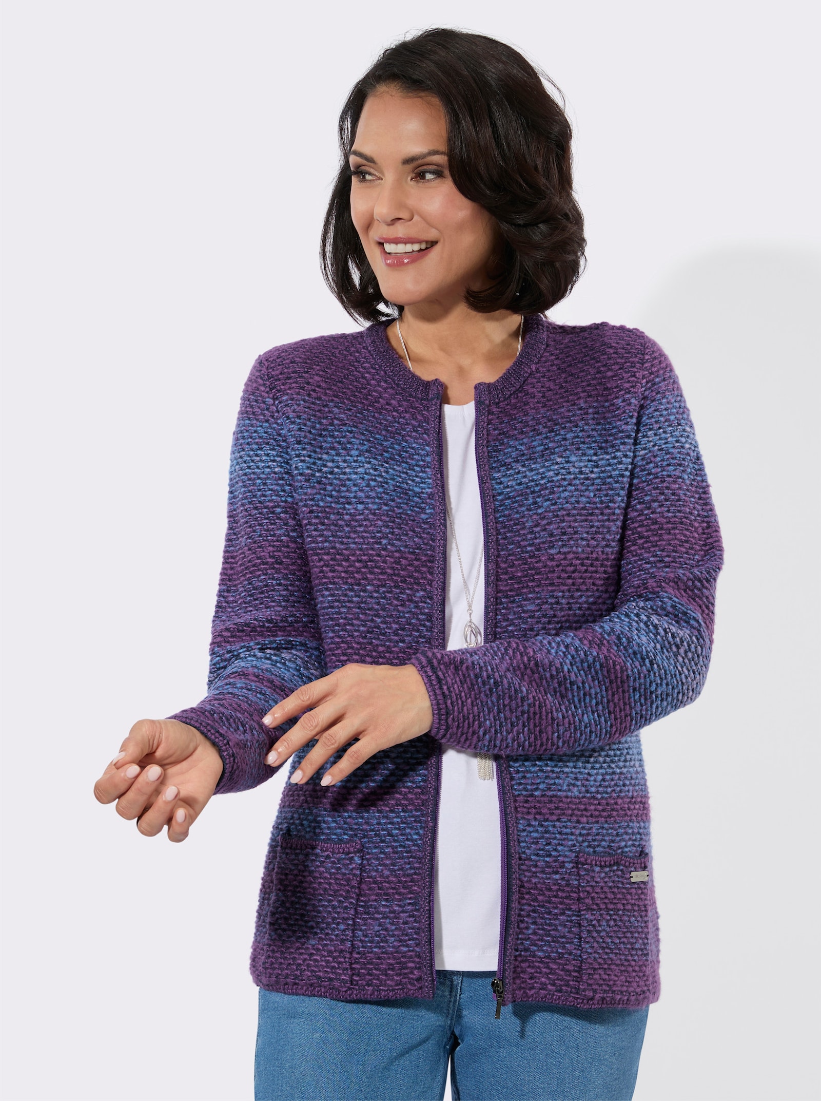 Strickjacke mit Farbverlauf - lila-dunkelblau-gemustert