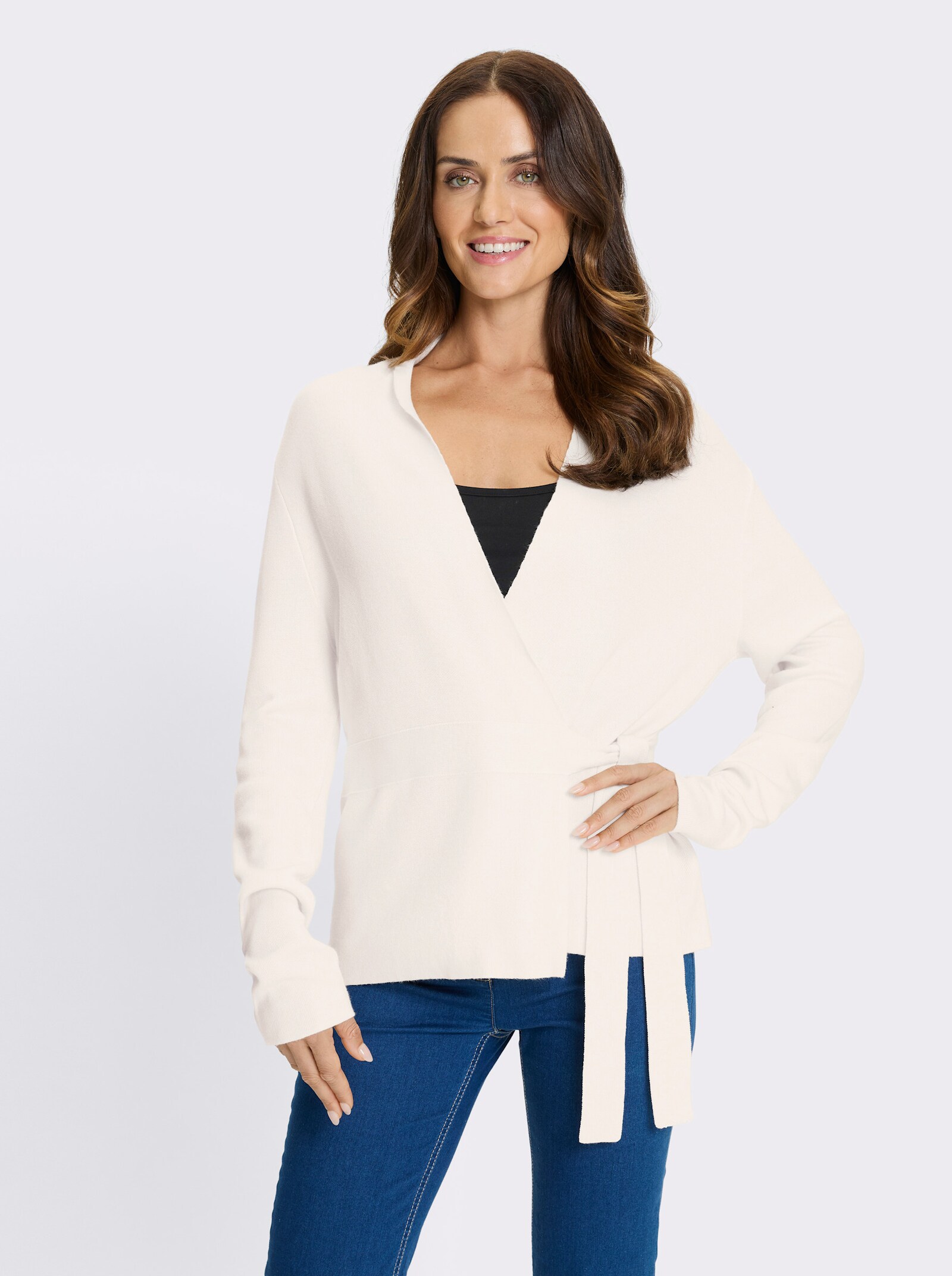 heine Veste en tricot cache-cœur à manches longues - écru