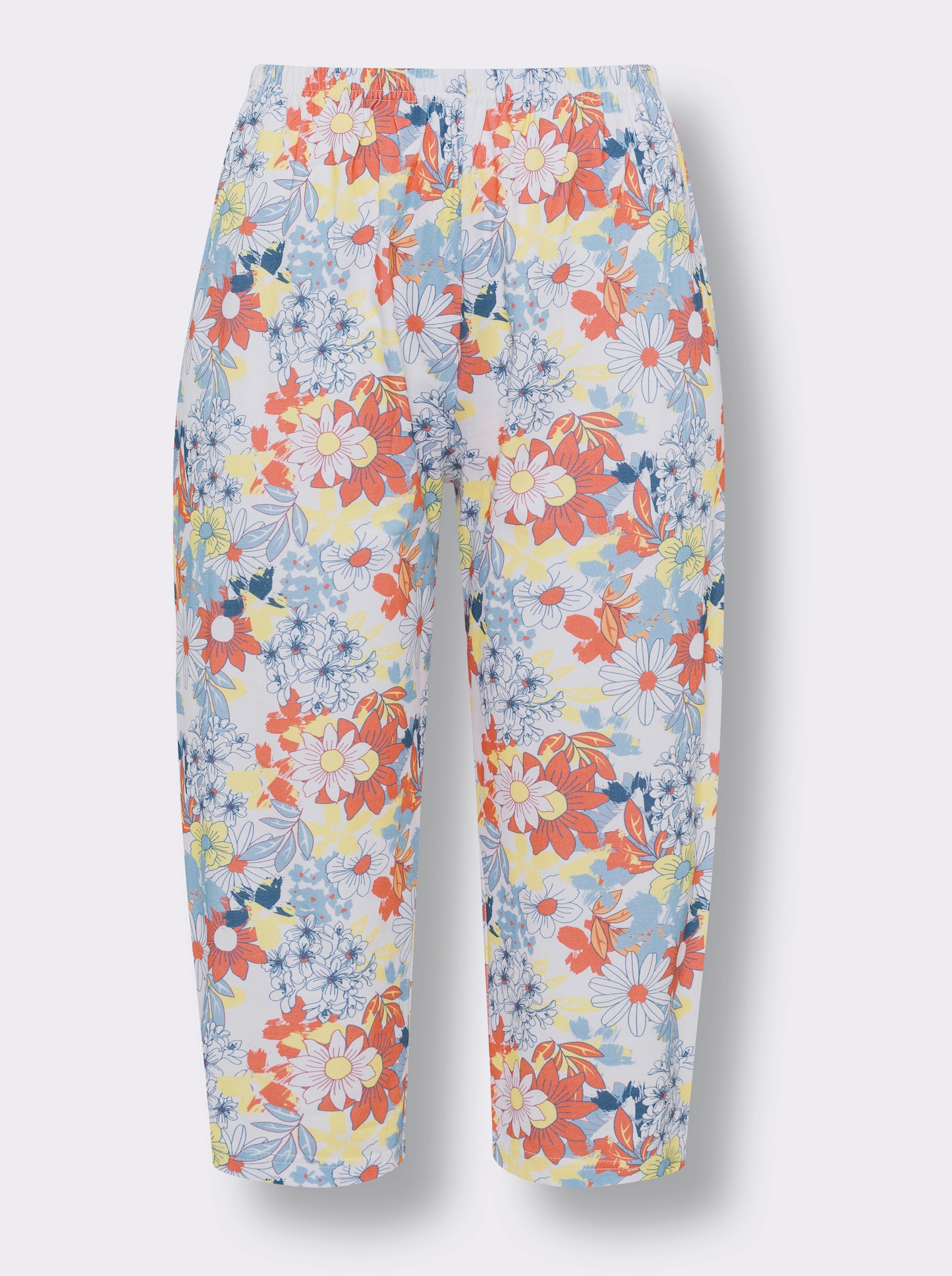 Capri-Schlafanzug mit V-Ausschnitt, floral bedruckt - aqua-koralle-bedruckt