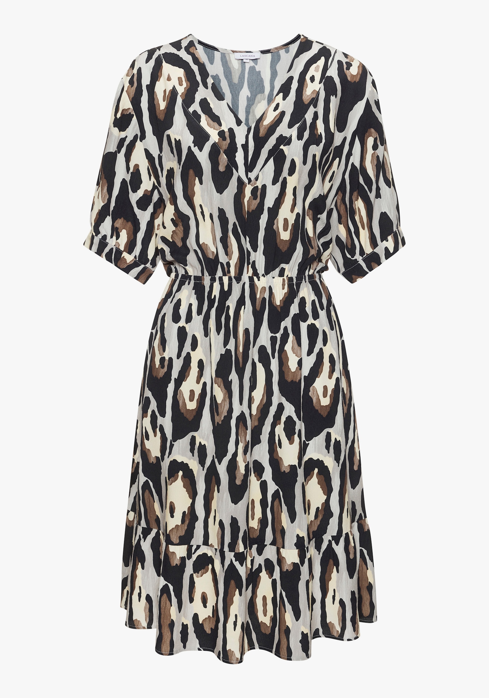 LASCANA Tuniekjurk - zwart/grijs/geel bedrukt