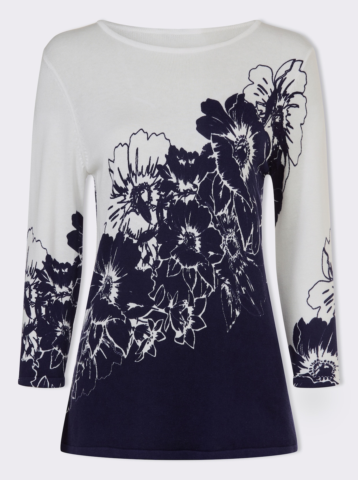 3/4 Arm-Pullover - weiß-marine-bedruckt